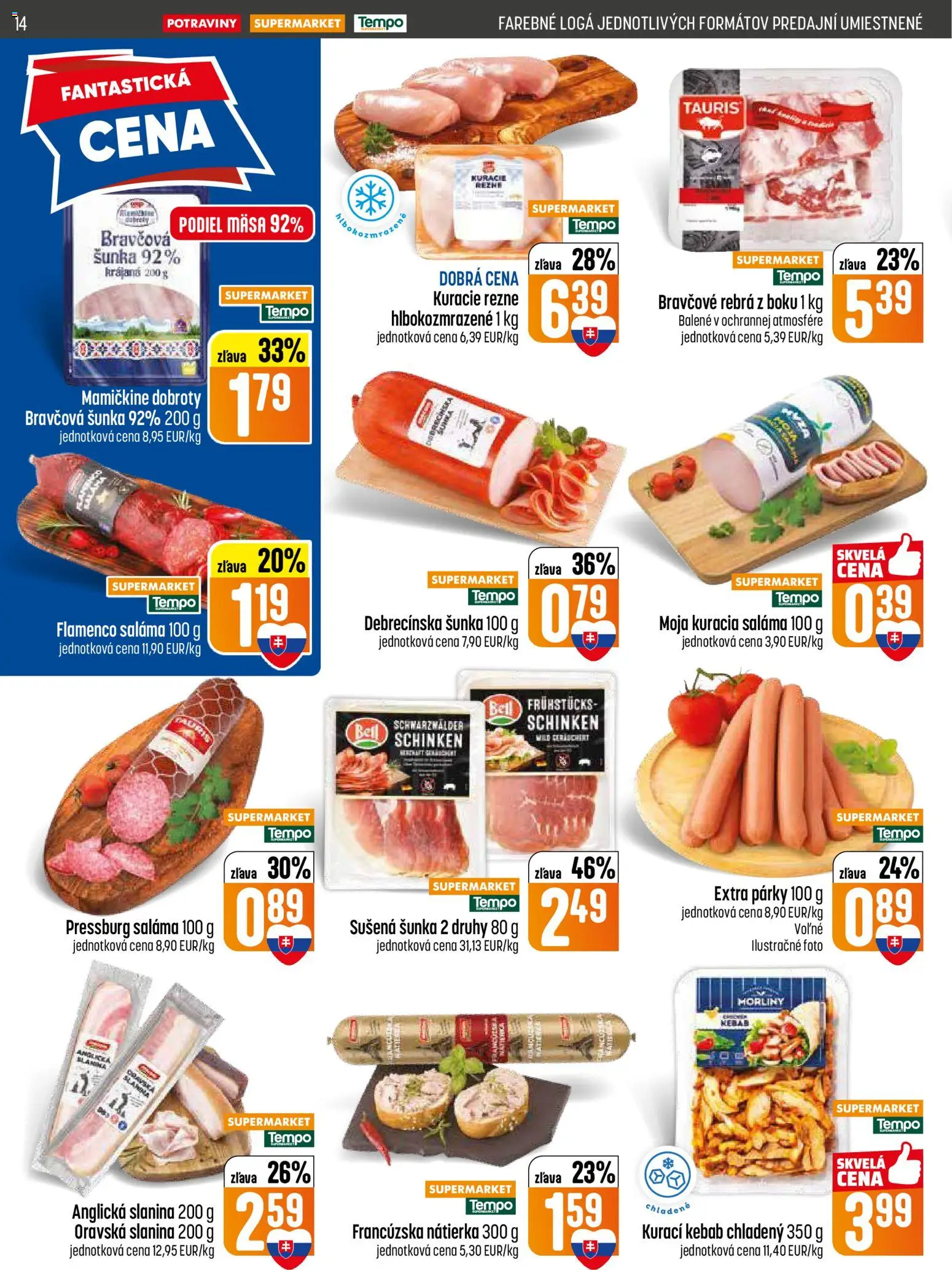 Nové COOP Jednota akcie – leták je platný od 30.04.2026 | Strana: 14 | Produkty: Šunka, Kuracie rezne, Párky, Hera