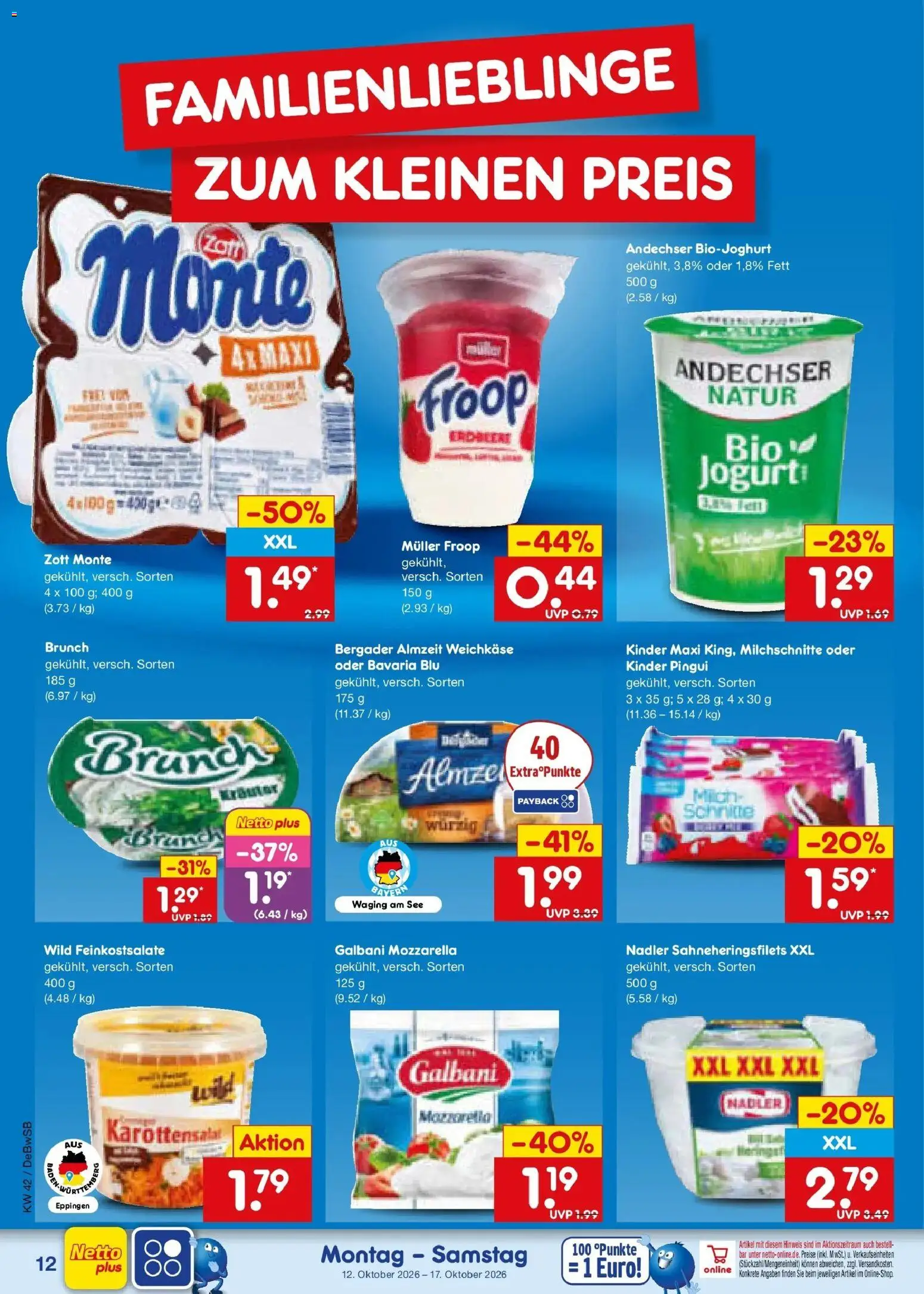 Netto Marken-Discount Prospekt Waiblingen-Bittenfeld (ab 12.10.2026) » Angebote | Seite: 14 | Produkte: Froop, Milch, Mozzarella