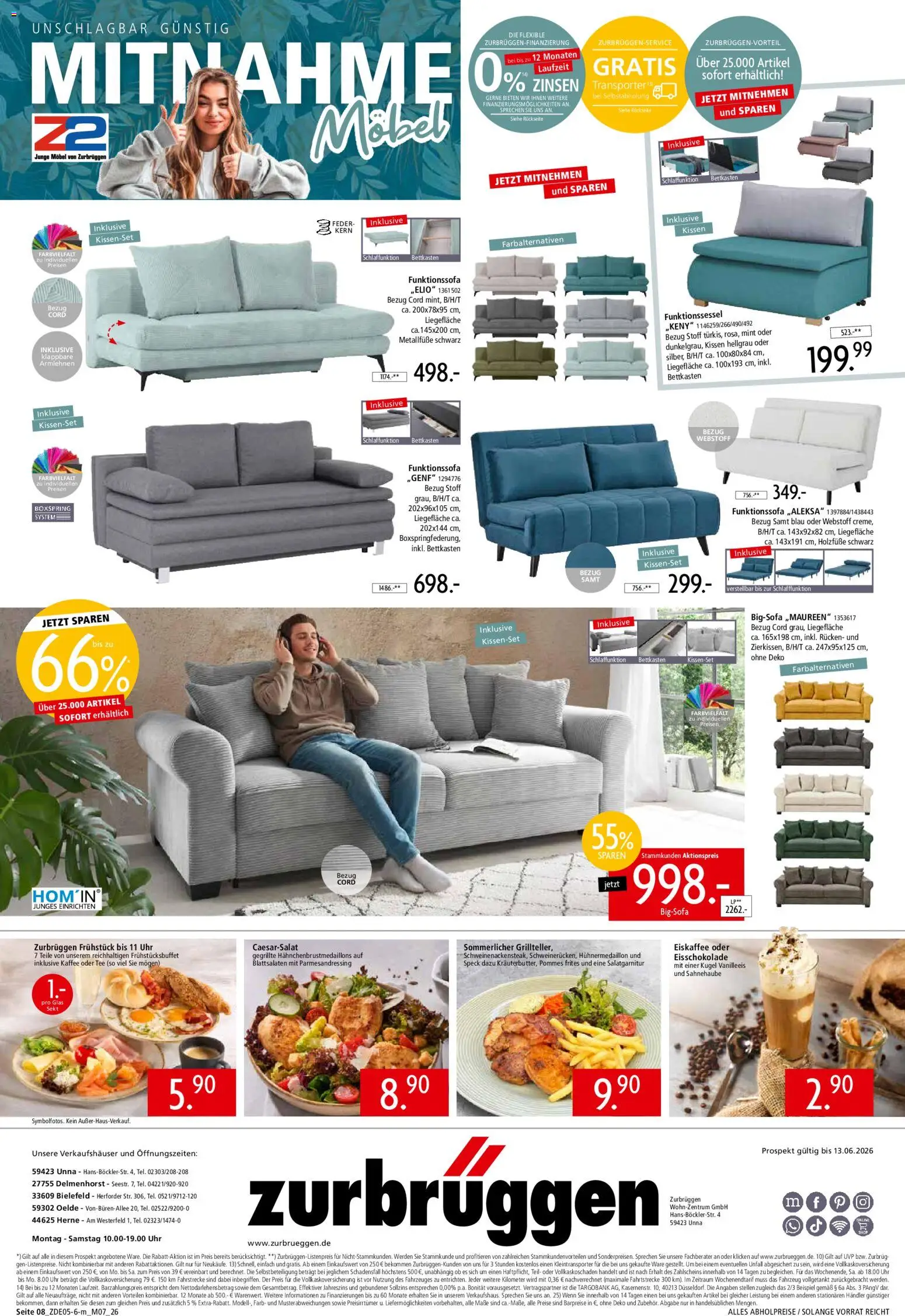 Zurbrüggen Z2 Mitnahme Möbel – gültig ab 16.05.2026 | Seite: 28 | Produkte: Bigsofa, Kissen, Kaffee, Pommes frites