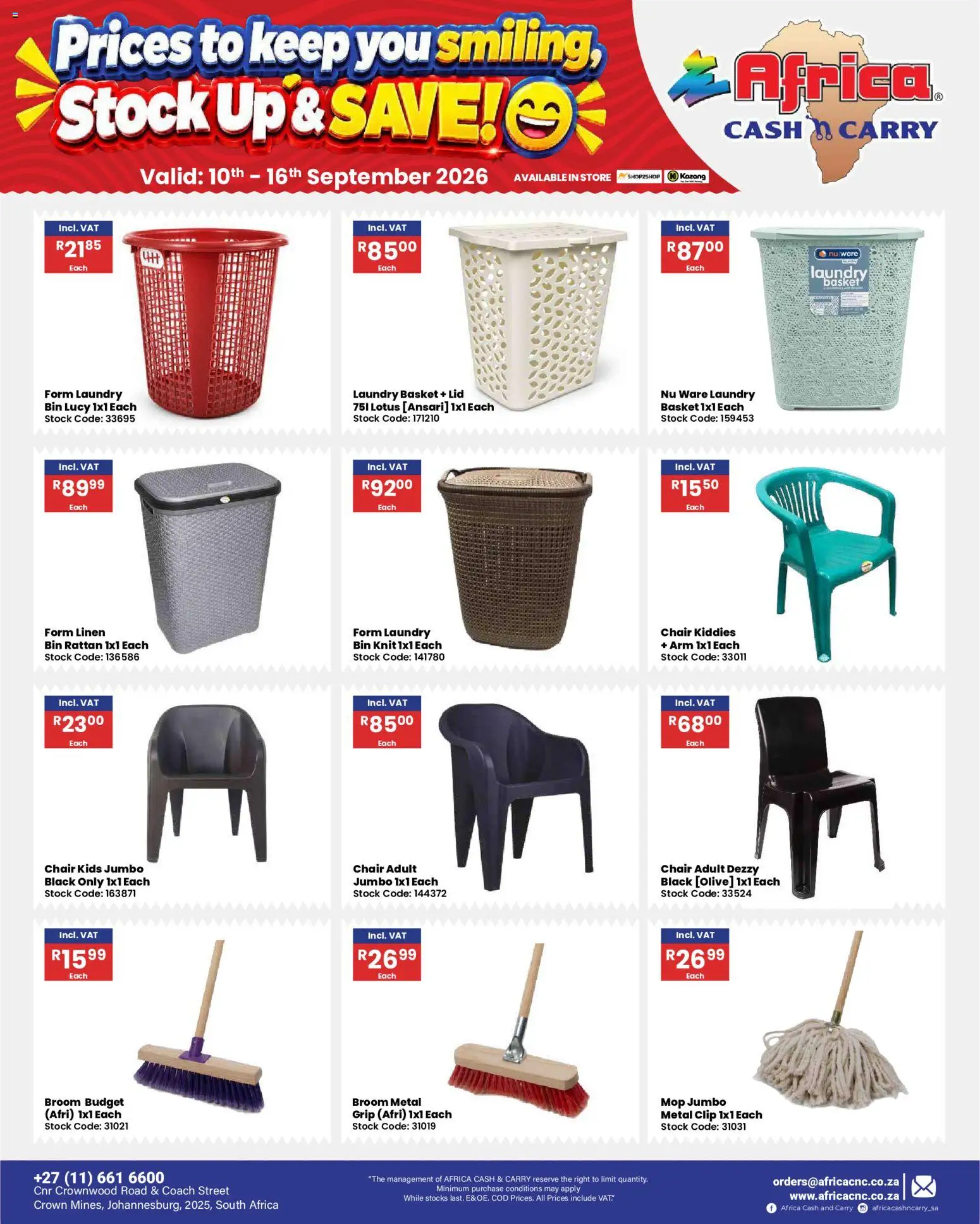 New Africa Cash & Carry catalogue – valid from 10/09/2026 | Page: 60 | Products: Lotus, Chair, Broom, Stock