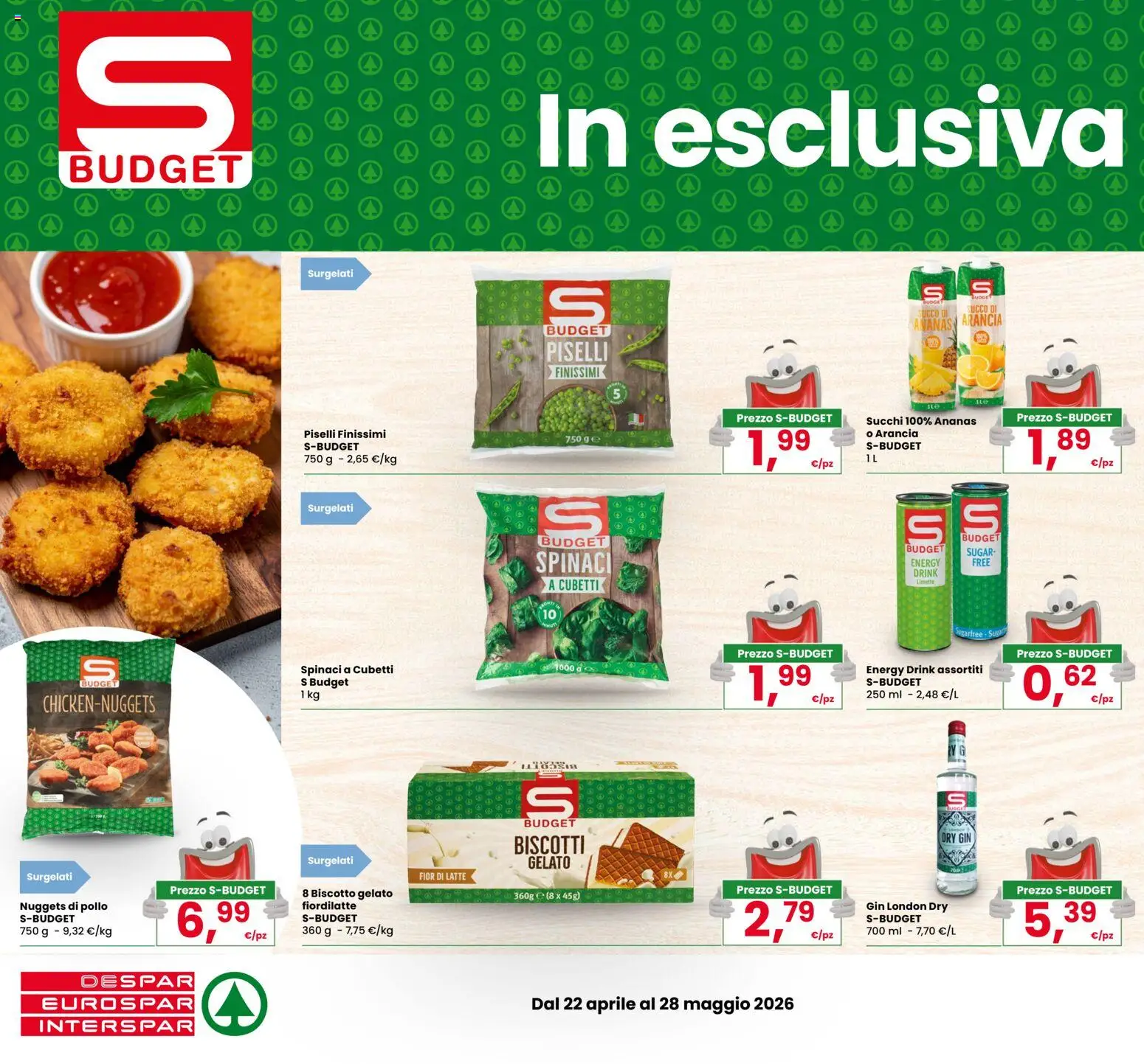 Volantino Despar del 22.04.2026 | Pagina: 6 | Prodotti: Succo, Biscotti, Latte, Piselli