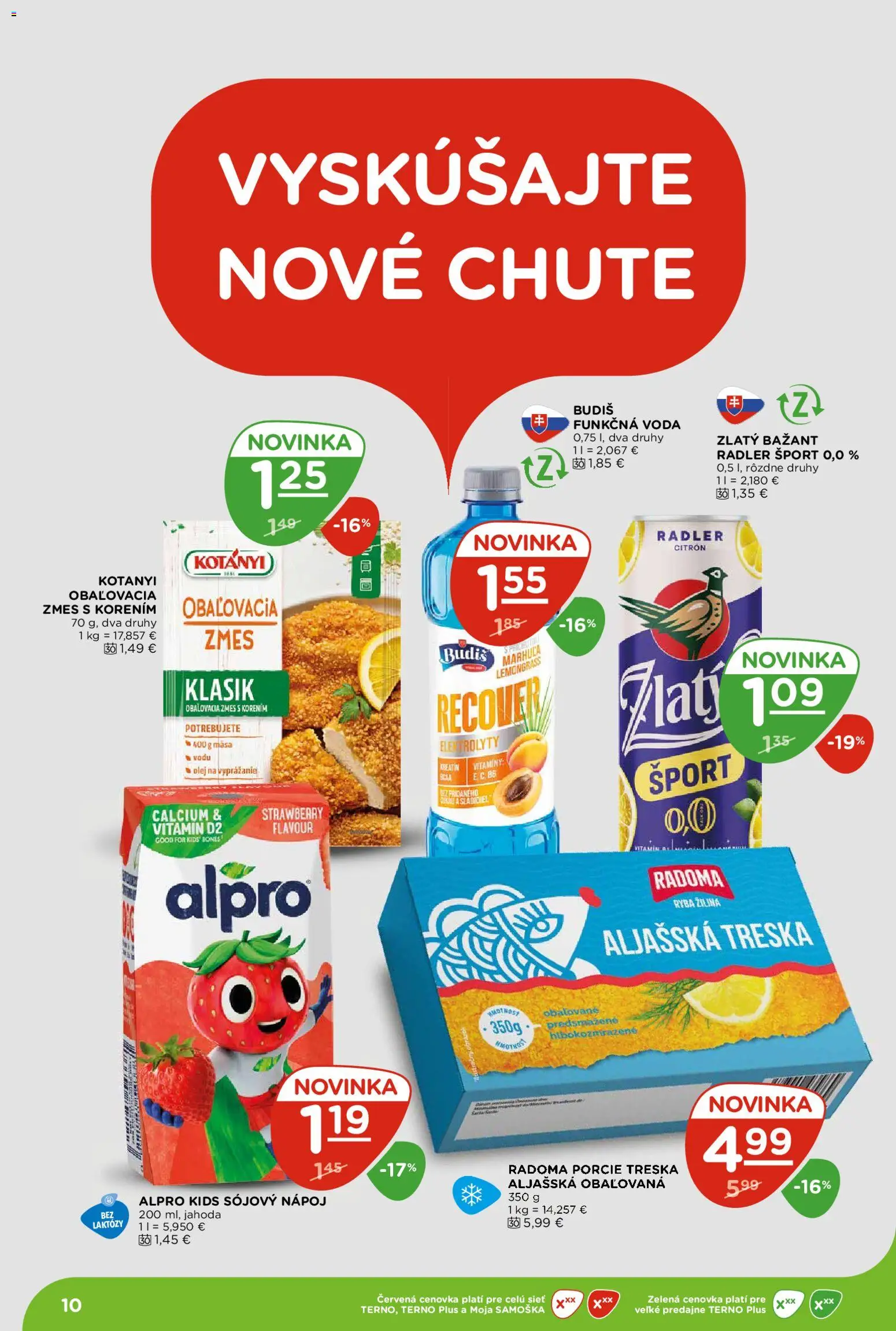 Nové Terno akcie – leták je platný od 02.07.2026 | Strana: 10 | Produkty: Olej, Budiš, Ryba, Alpro