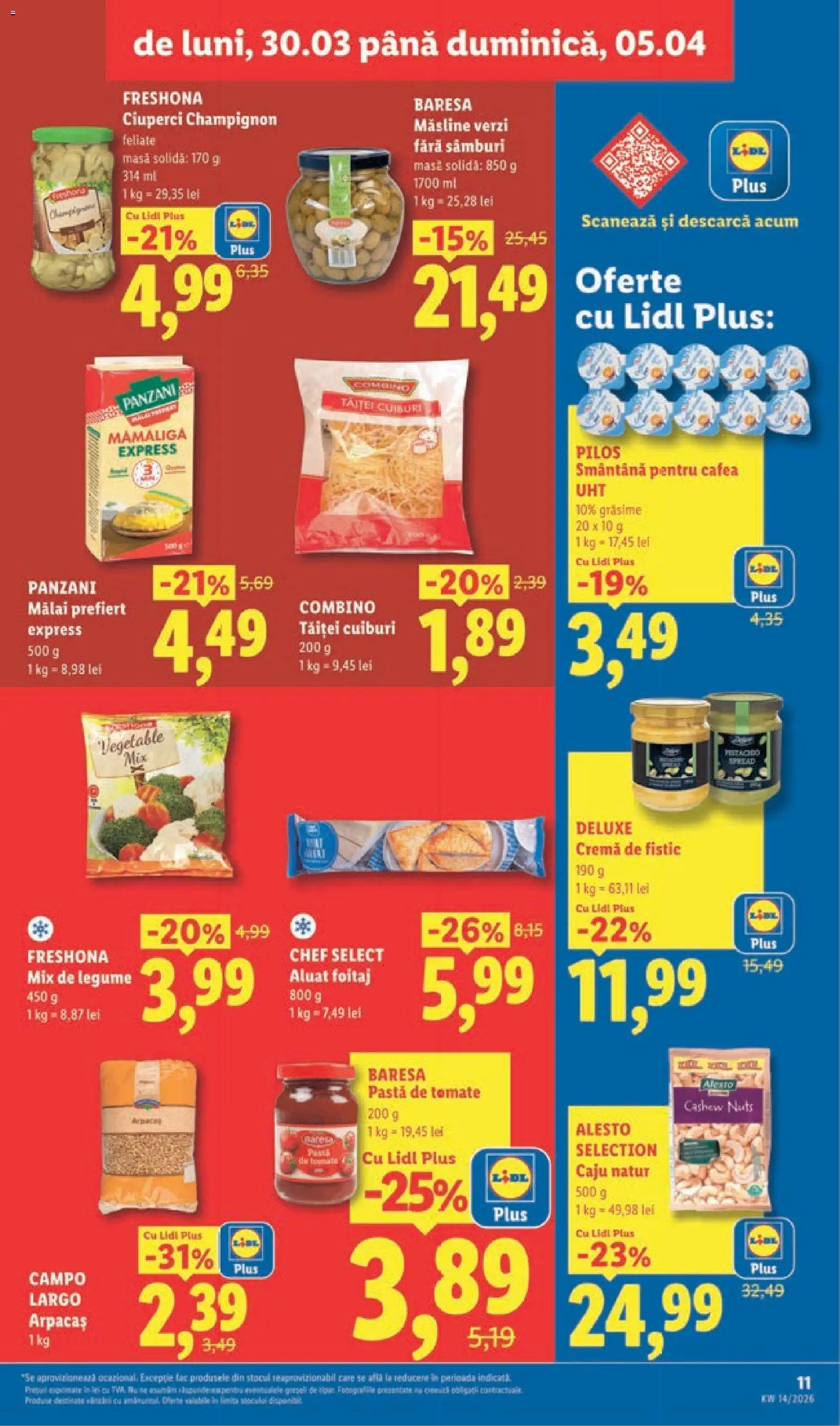Noul catalog Lidl – valabil de la 30.03.2026 | Pagină: 11 | Produse: Măsline, Aluat, Pastă de tomate, Paste