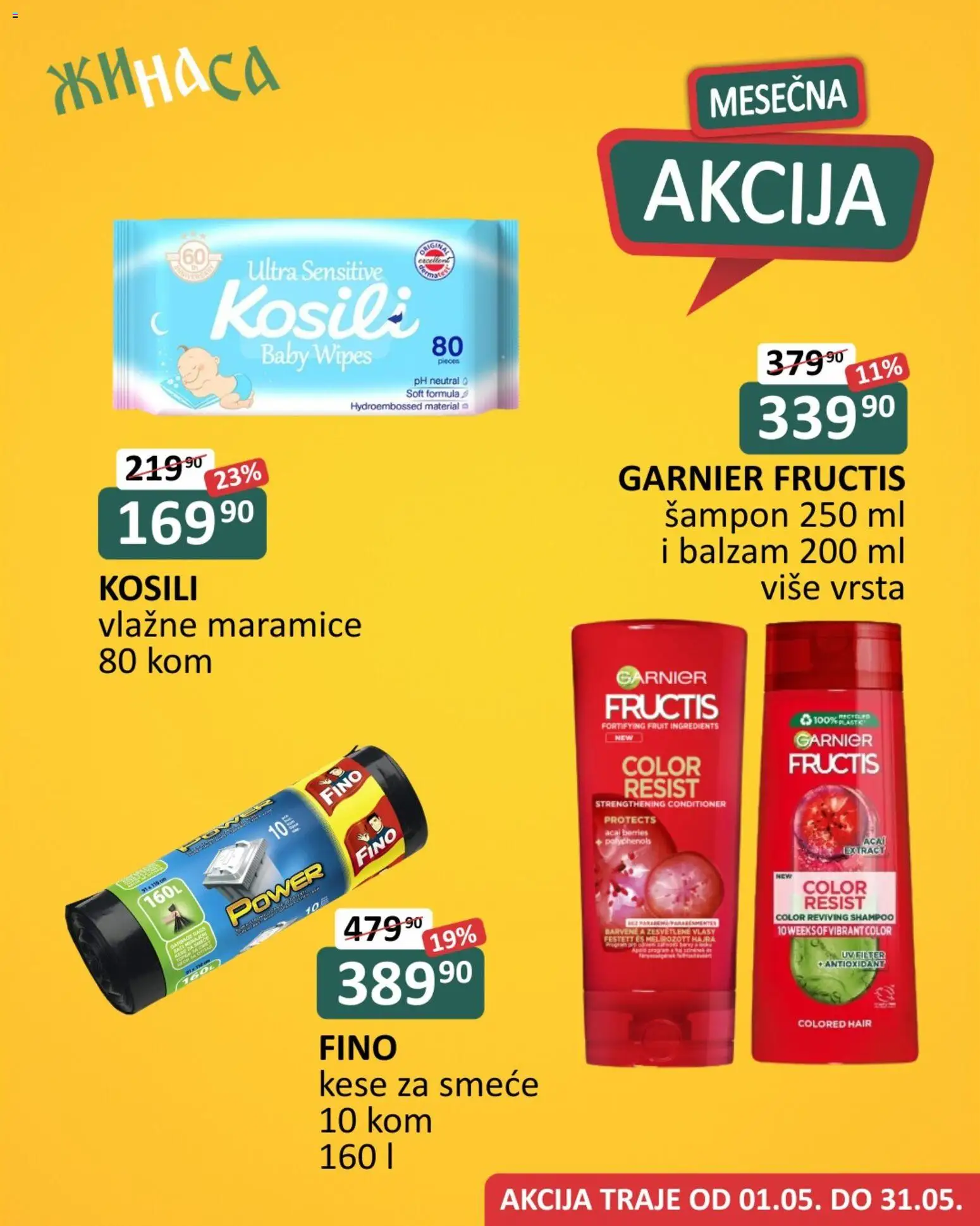 ŽINASA katalog - važi od 01.05.2026 | Strana: 5 | Proizvode: Garnier, Šampon, Balzam, Vlažne maramice