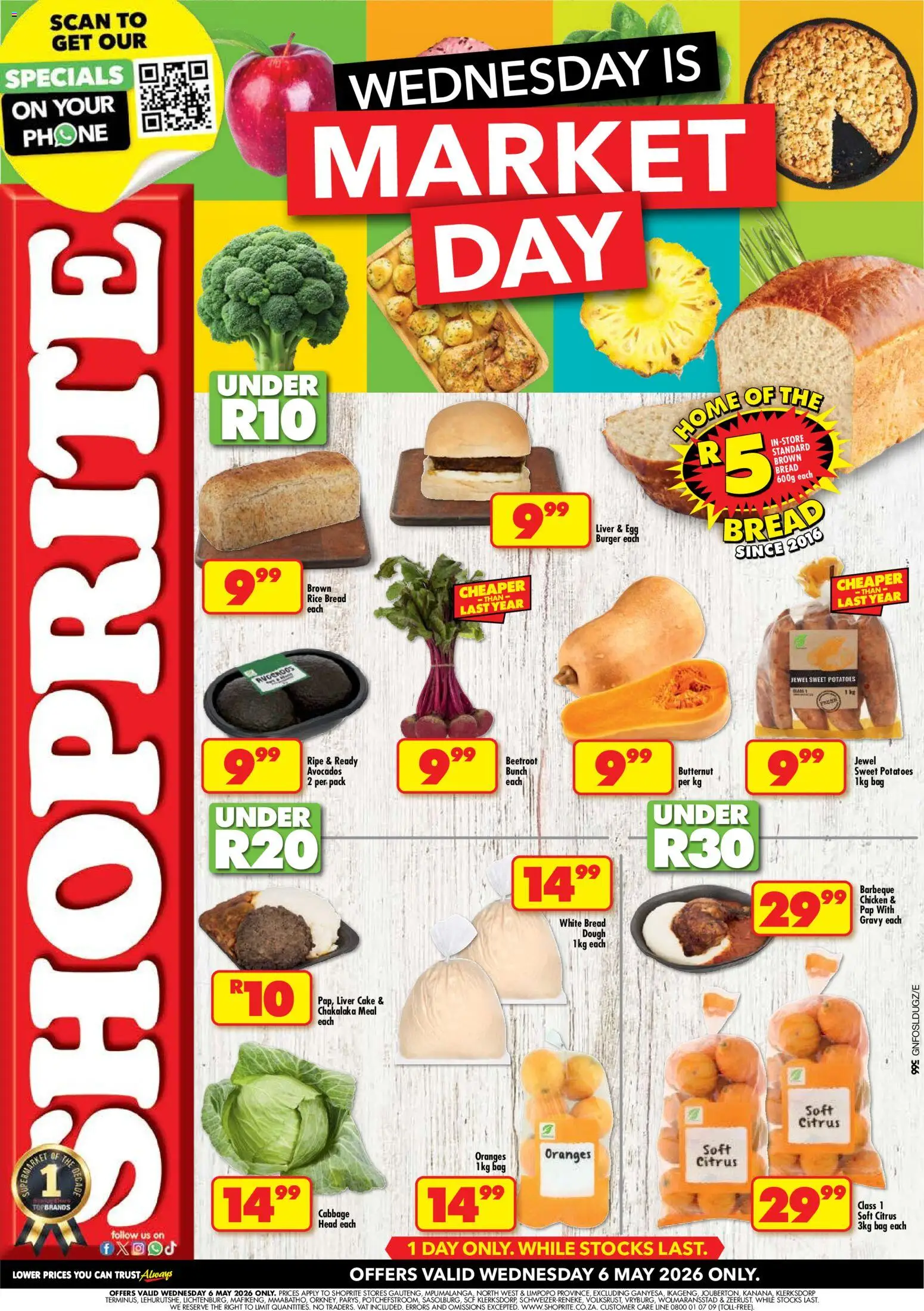 New Shoprite catalogue – valid from 06.05.2026 | Page: 1 | Products: Phone, Bag, Touca de banho, Potatoes
