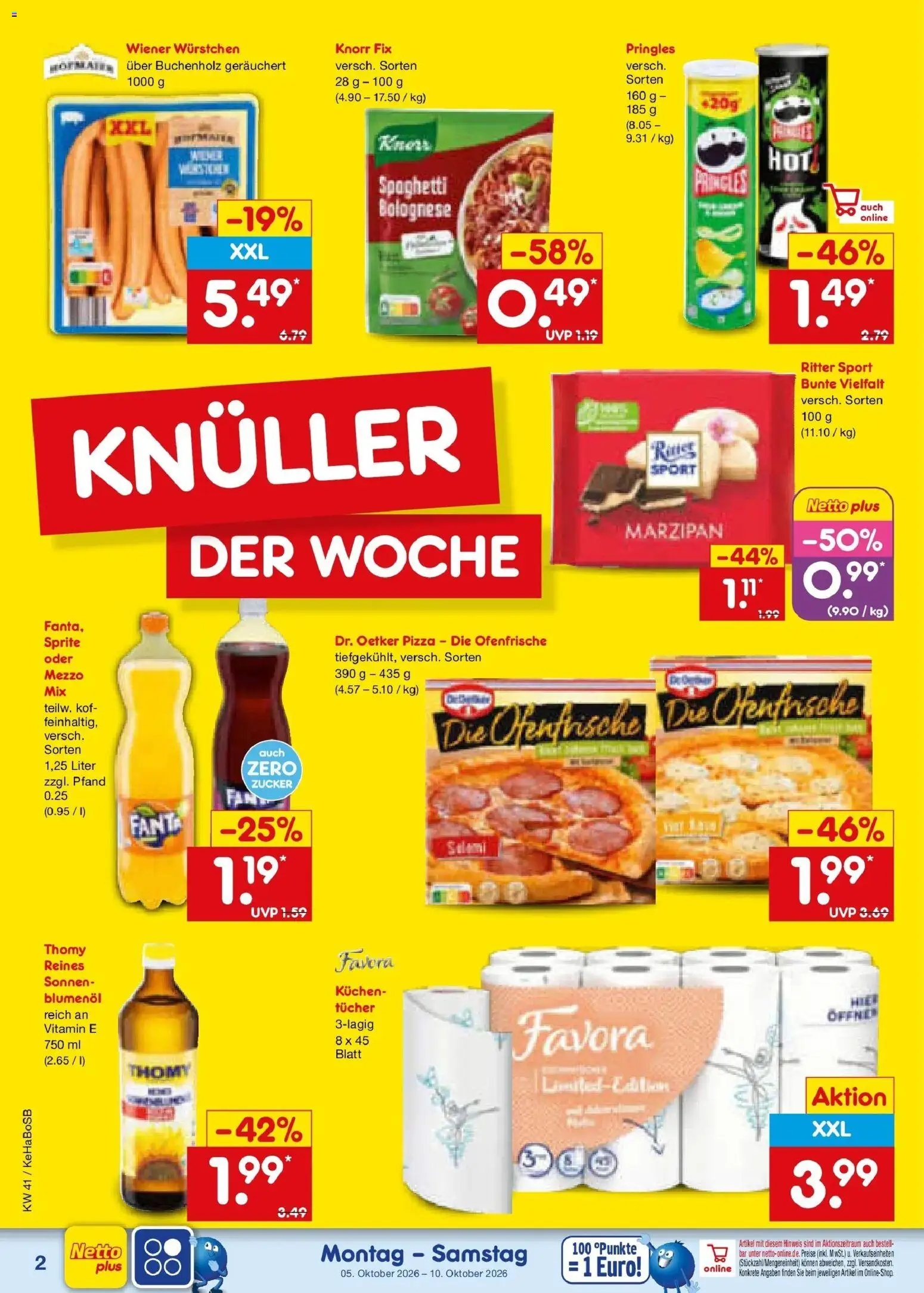 Netto Marken-Discount Prospekt Bochum – gültig ab 05.10.2026 | Seite: 2 | Produkte: Spaghetti, Knorr, Zucker, Pizza