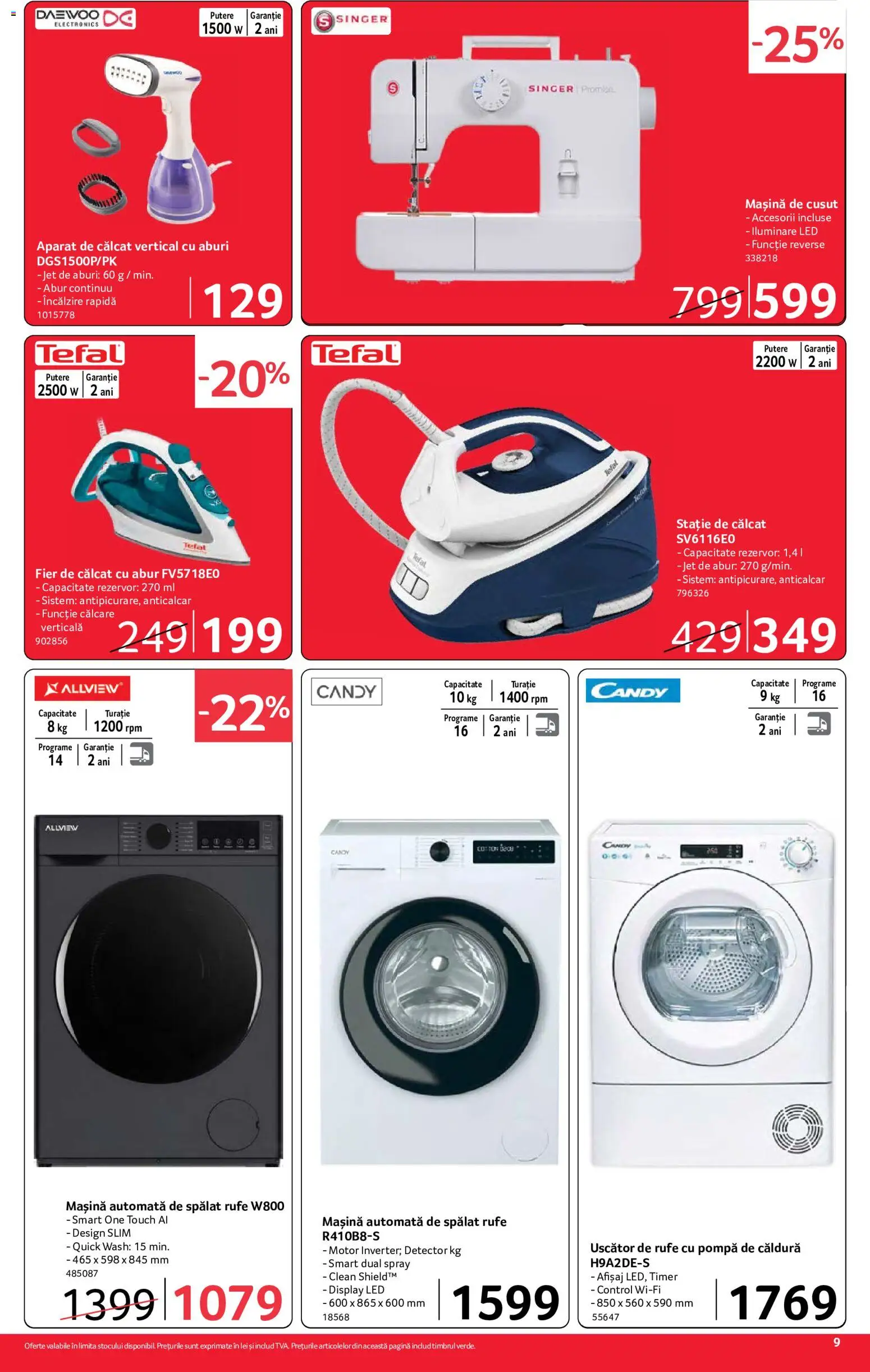 Noul catalog Selgros – valabil de la 18.09.2026 | Pagină: 9 | Produse: Fier de călcat, Clean, Mașină De Cusut, Uscător de Rufe