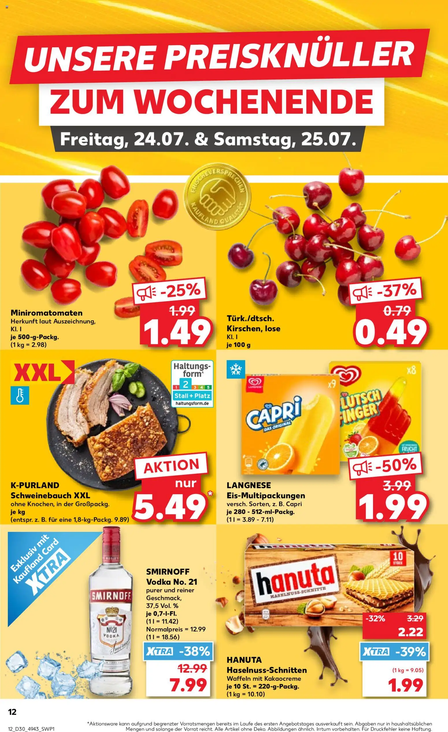 Kaufland Prospekt Köln – gültig ab 23.07.2026 | Seite: 12 | Produkte: Langnese, Schweinebauch, Waffeln, Vodka
