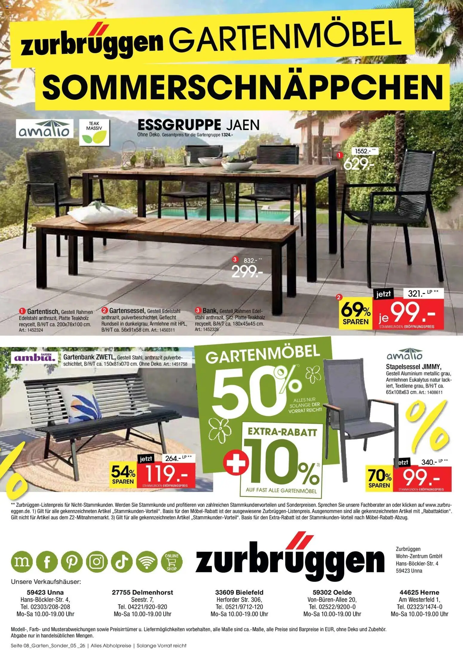 Zurbrüggen Gartenmöbel Sommerschnäppchen – gültig ab 09.07.2026 | Seite: 8 | Produkte: Essgruppe, Gartenmöbel, Uhr