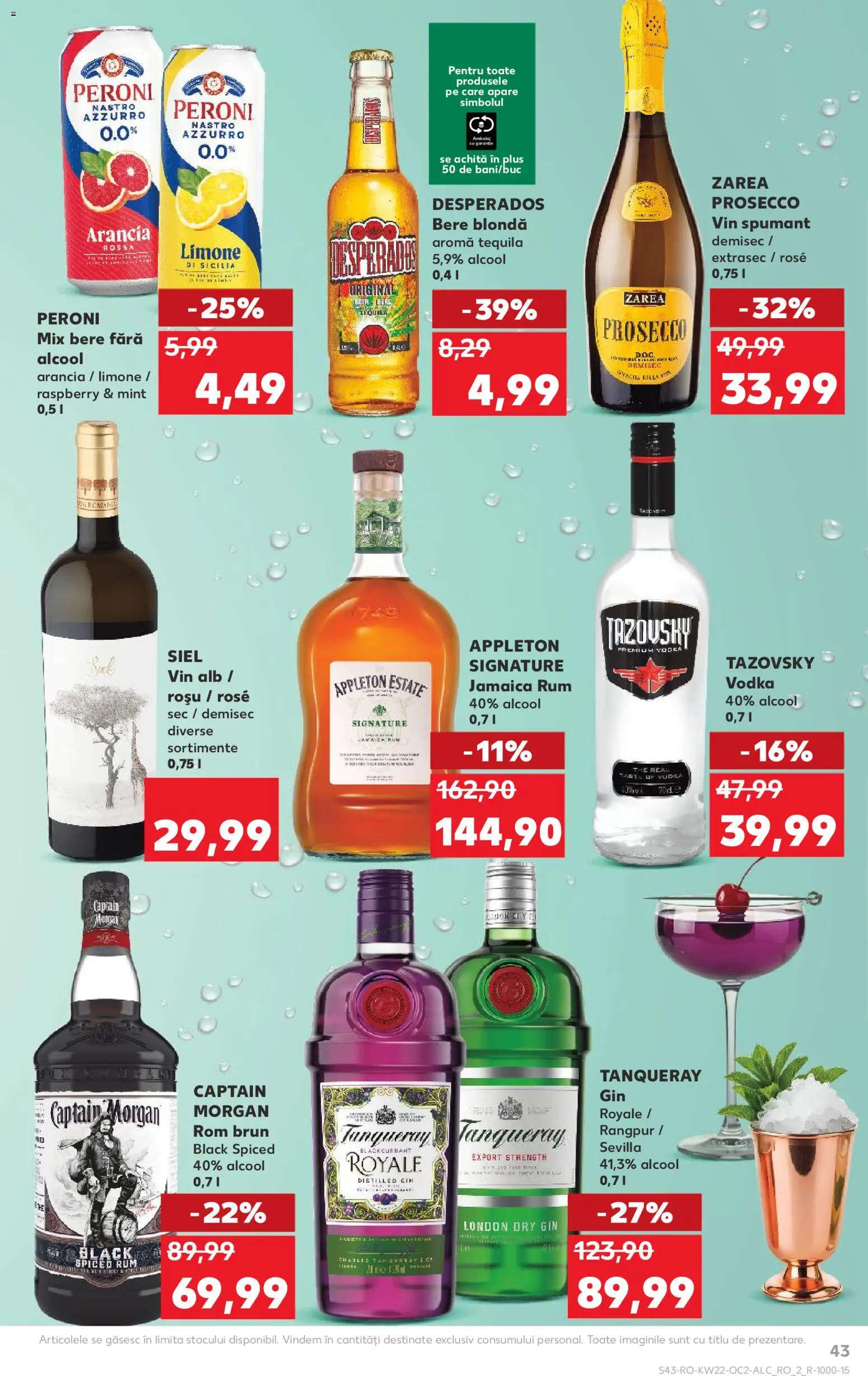 Kaufland RO akciós ujság - amely érvényes a következő dátumtól: 27.05.2026 | Oldal: 43 | Termékek: Tequila, Rum, Gin, Vodka