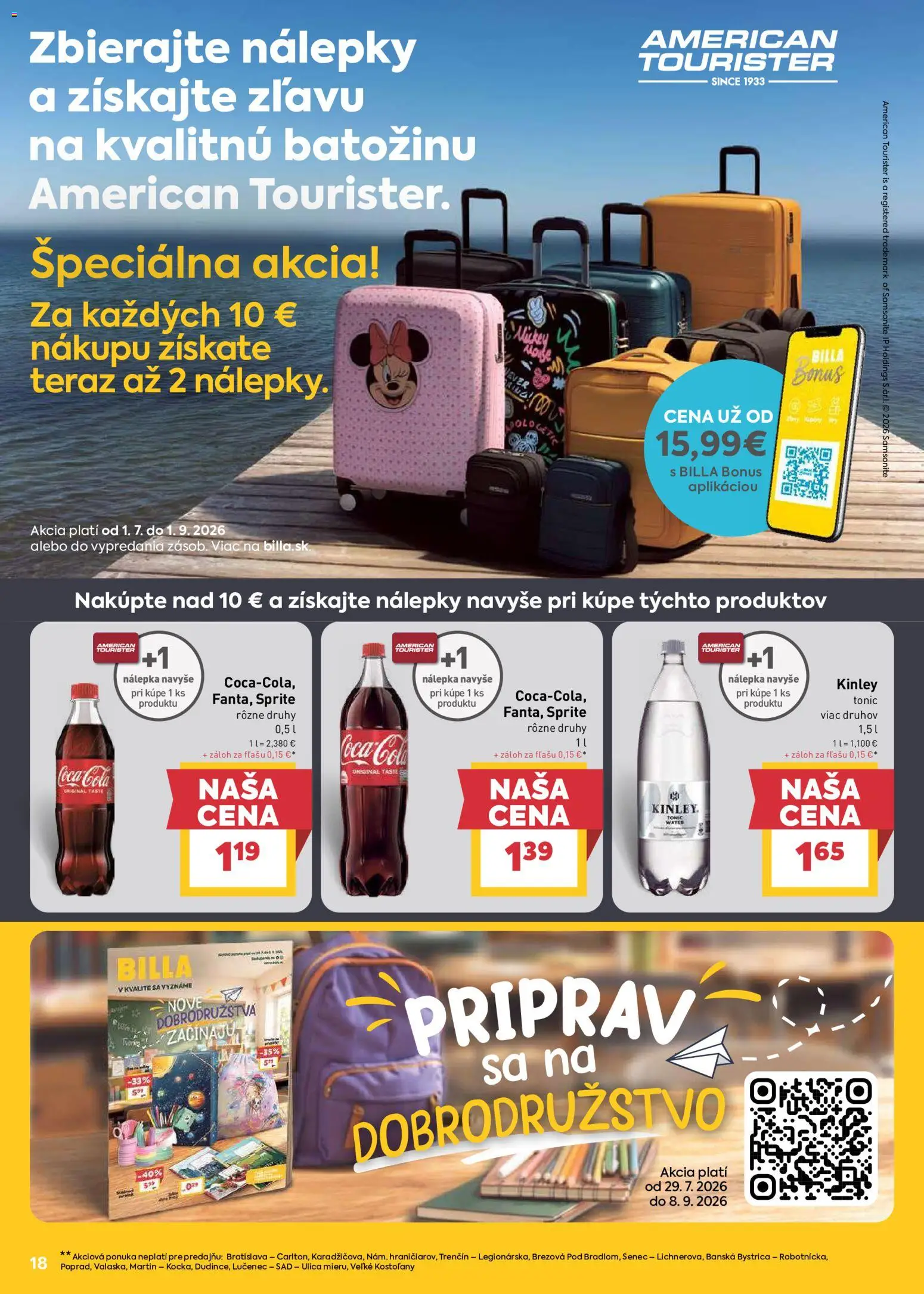 Nové Billa akcie – leták je platný od 26.08.2026 | Strana: 20 | Produkty: Sprite, Tonic Kinley, Coca cola, Cola