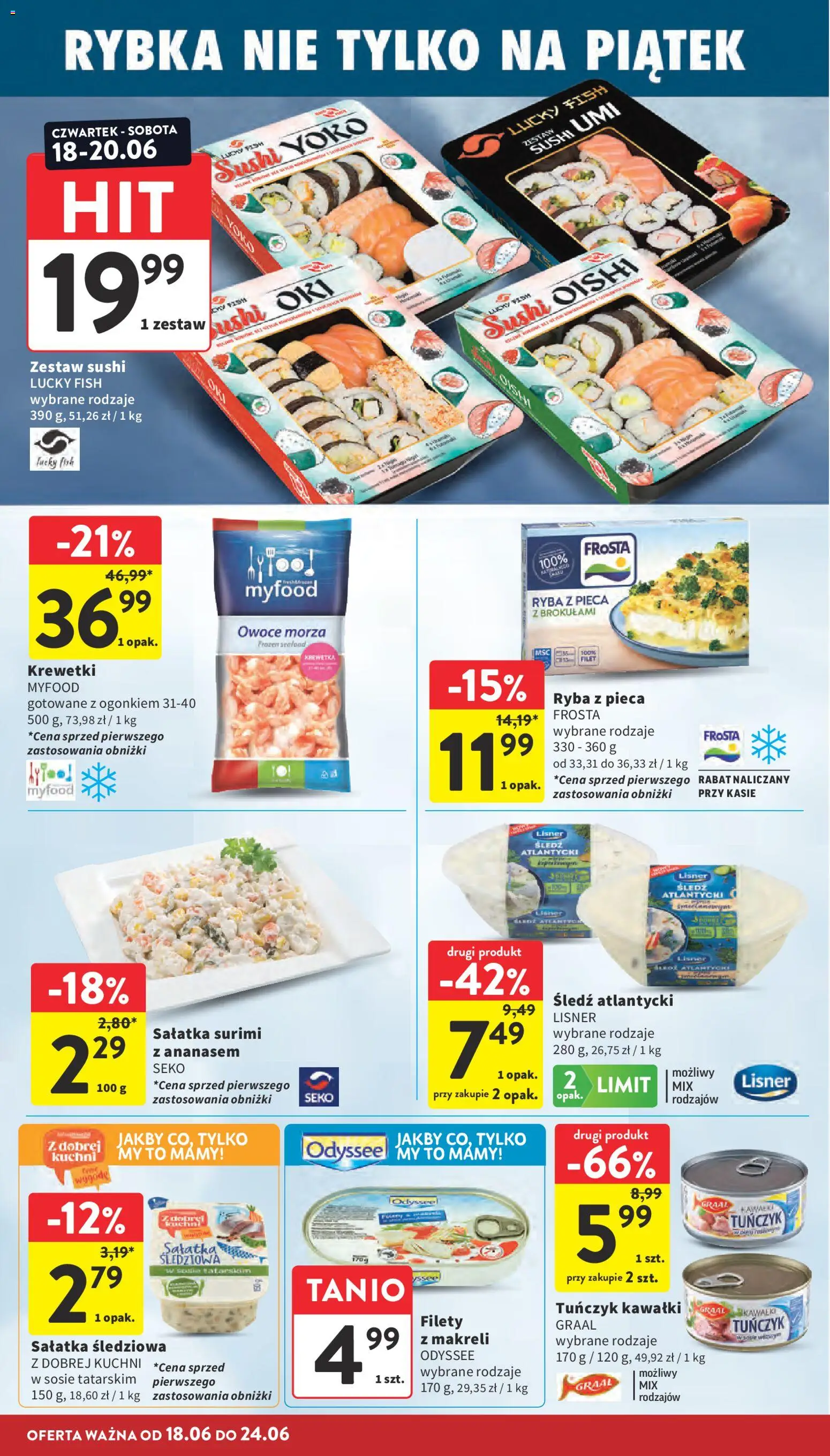 Intermarche gazetka od 18.06.2026 | Strona: 16 | Produkty: Krewetki, Tuńczyk, Sushi, Owoce morza
