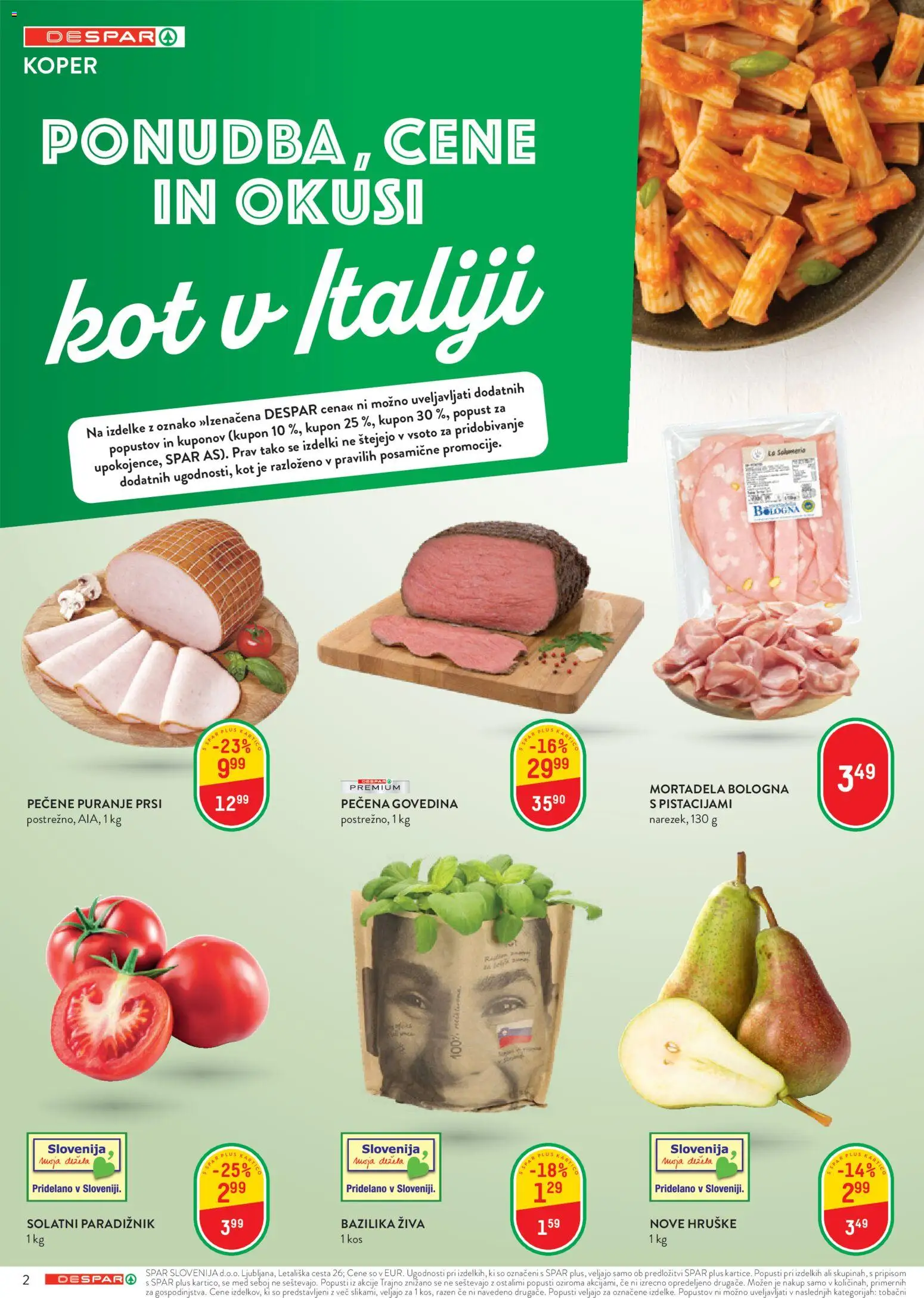 Novi Spar katalog ponudbe – veljaven od 01.07.2026 | Stran: 2 | Izdelki: Mortadela, Kos, Paradiznik, Hruške