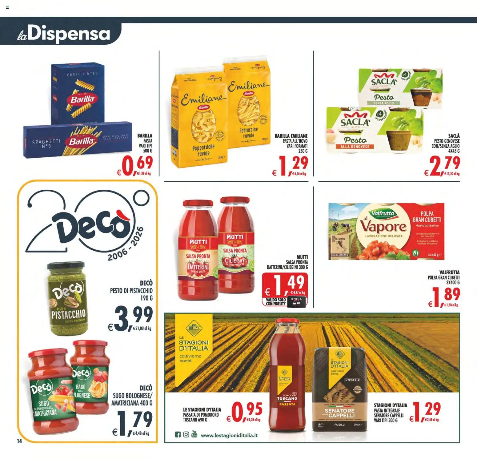 Volantino Decò del 23/10/2026 | Pagina: 14 | Prodotti: Aglio, Ragú, Mutti, Spaghetti