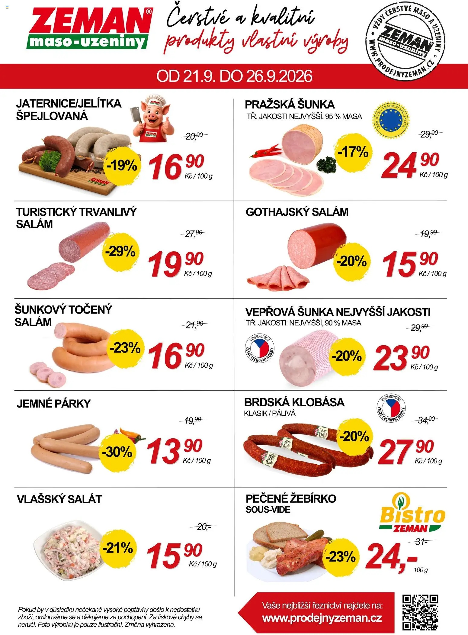 Prodejny Zeman aktuální leták od 21.09.2026 | Strana: 2 | Produkty: Salám, Salát, Klobása, Maso