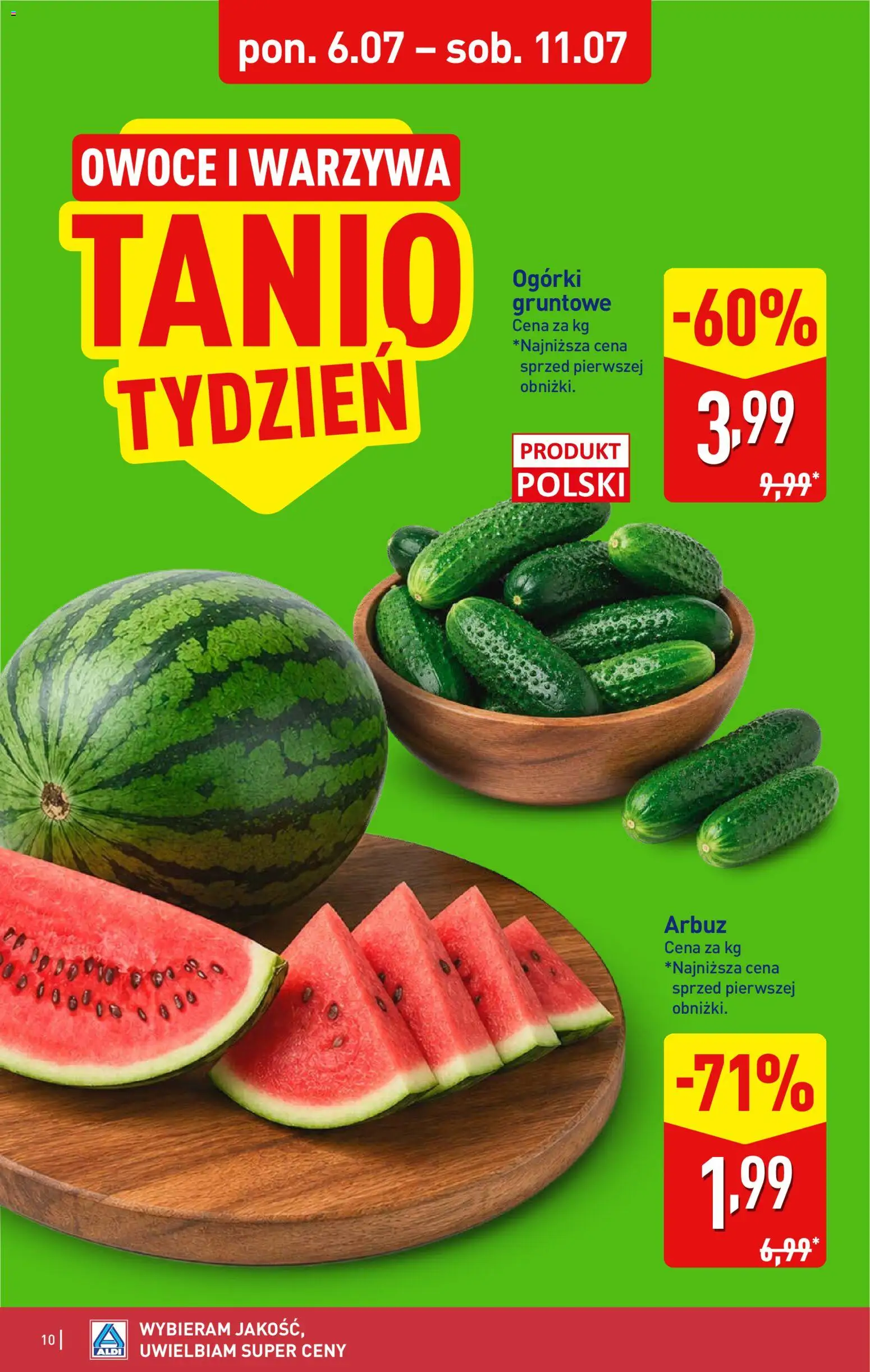 Aldi gazetka od 06.07.2026 | Strona: 10 | Produkty: Arbuz, Ogórki, Warzywa, Owoce