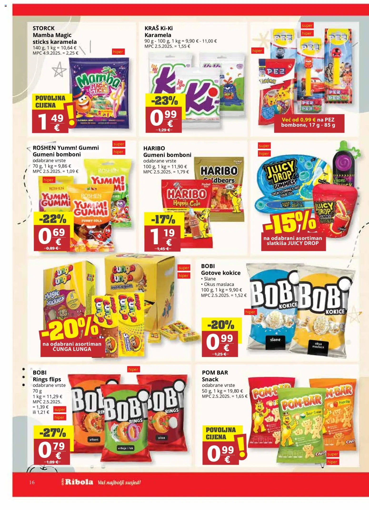 Ribola katalog | vrijedi od 02.09.2026 | Stranica: 16 | Proizvodi: Flips, Kokice, Karamela, Bobi