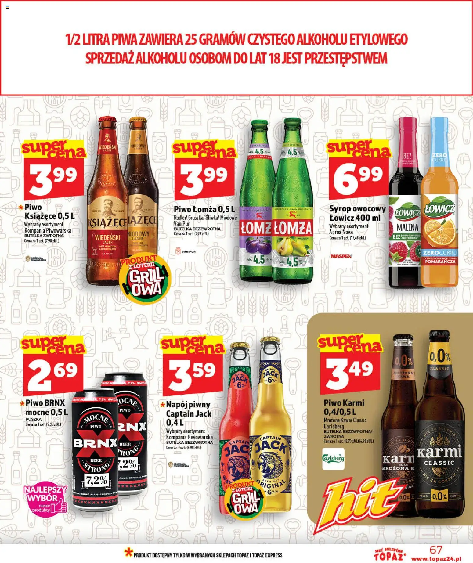 Topaz gazetka - MAZ od 28.05.2026 | Strona: 67 | Produkty: Syrop, Malina, Grill, Piwo