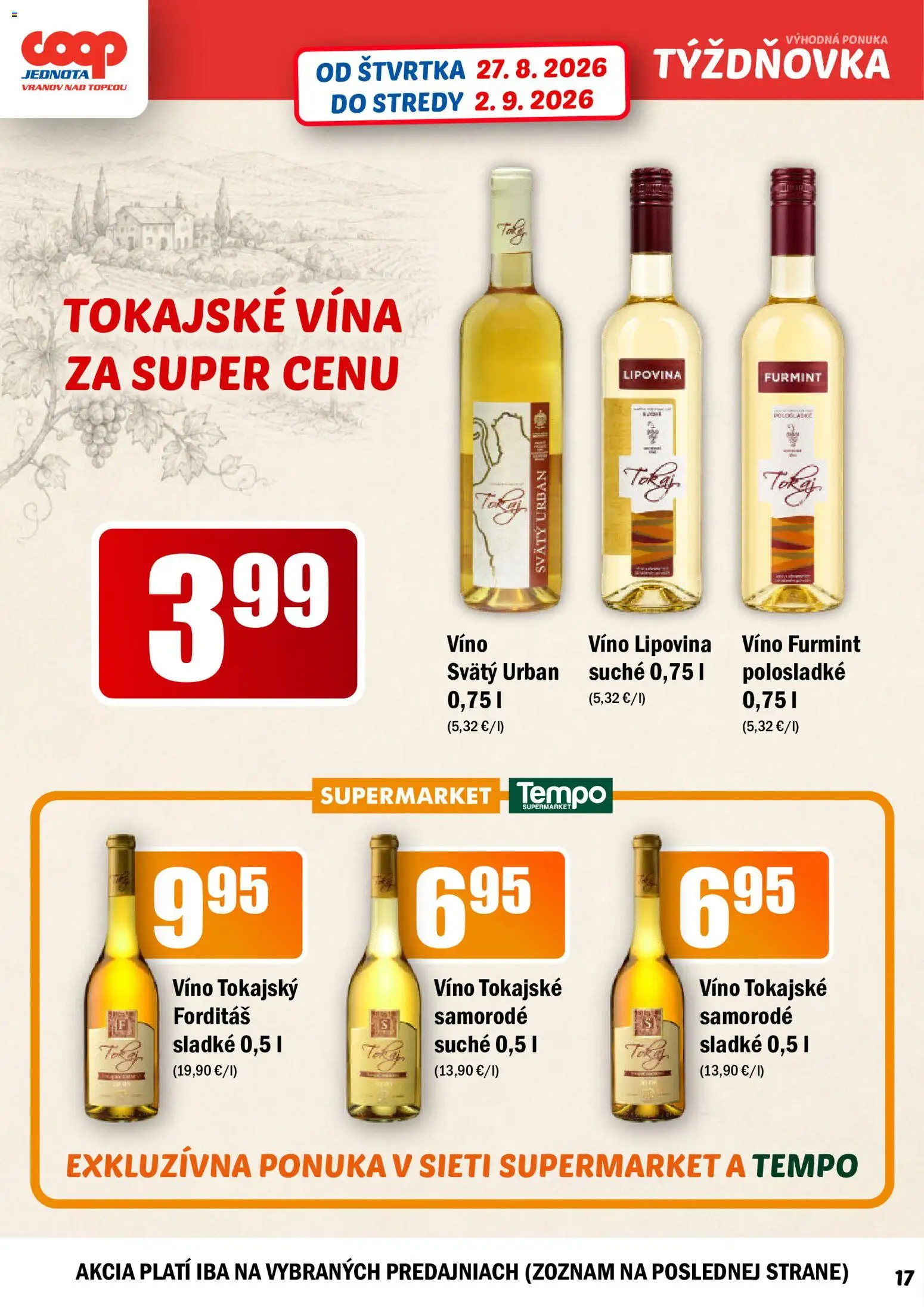 Nové COOP Jednota akcie – leták je platný od 27.08.2026 | Strana: 17 | Produkty: Víno
