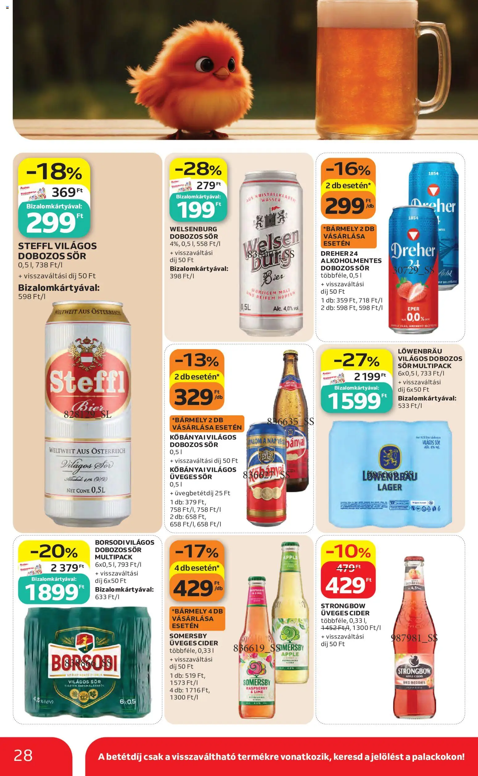 Auchan akciós ujság - amely érvényes a következő dátumtól: 04.06.2026 | Oldal: 28 | Termékek: Cider, Steffl, Dobozos sör, Sör
