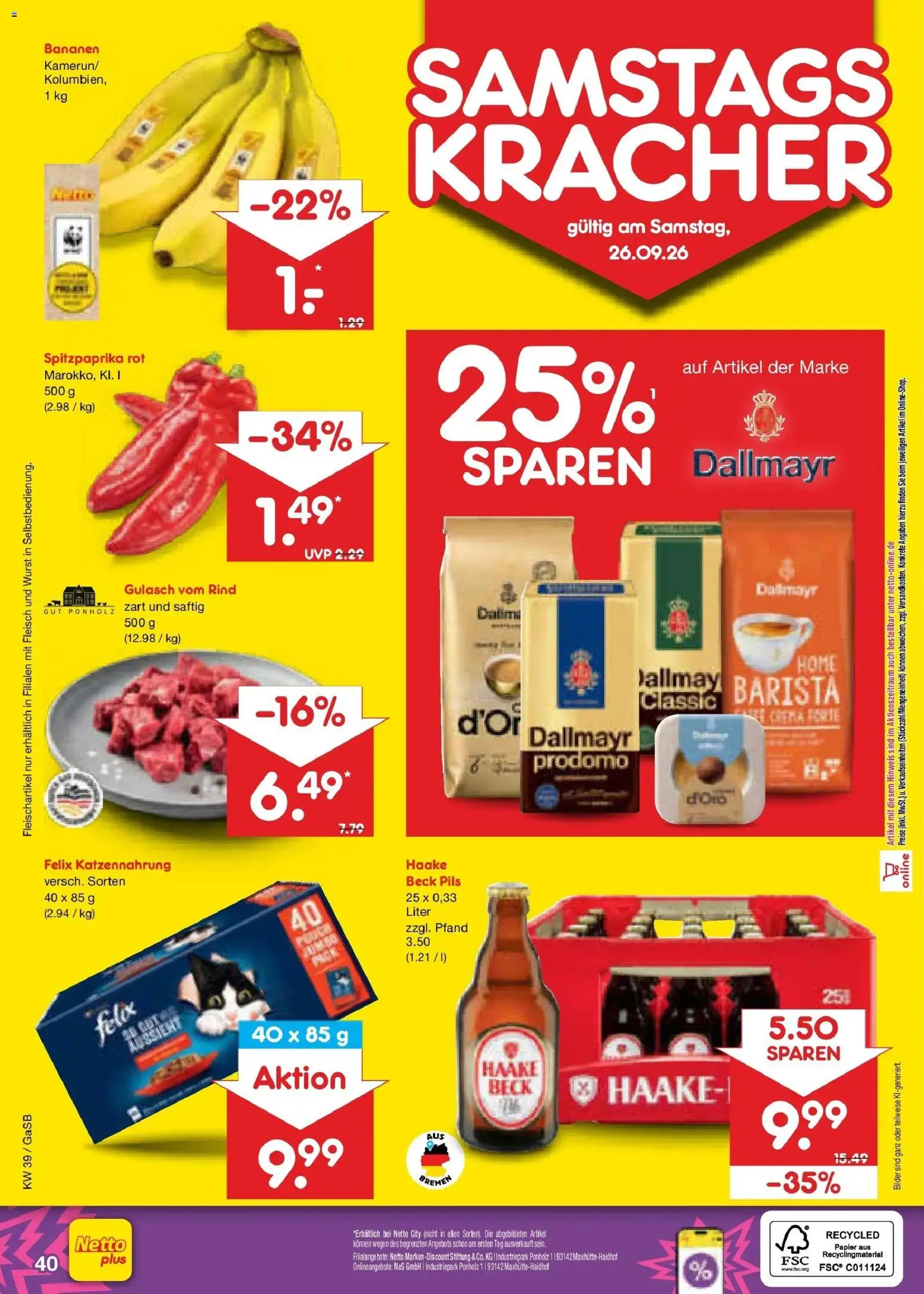 Netto Marken-Discount Prospekt Oldenburg – gültig ab 21.09.2026 | Seite: 56 | Produkte: Pils, Dallmayr, Gulasch, Fleisch
