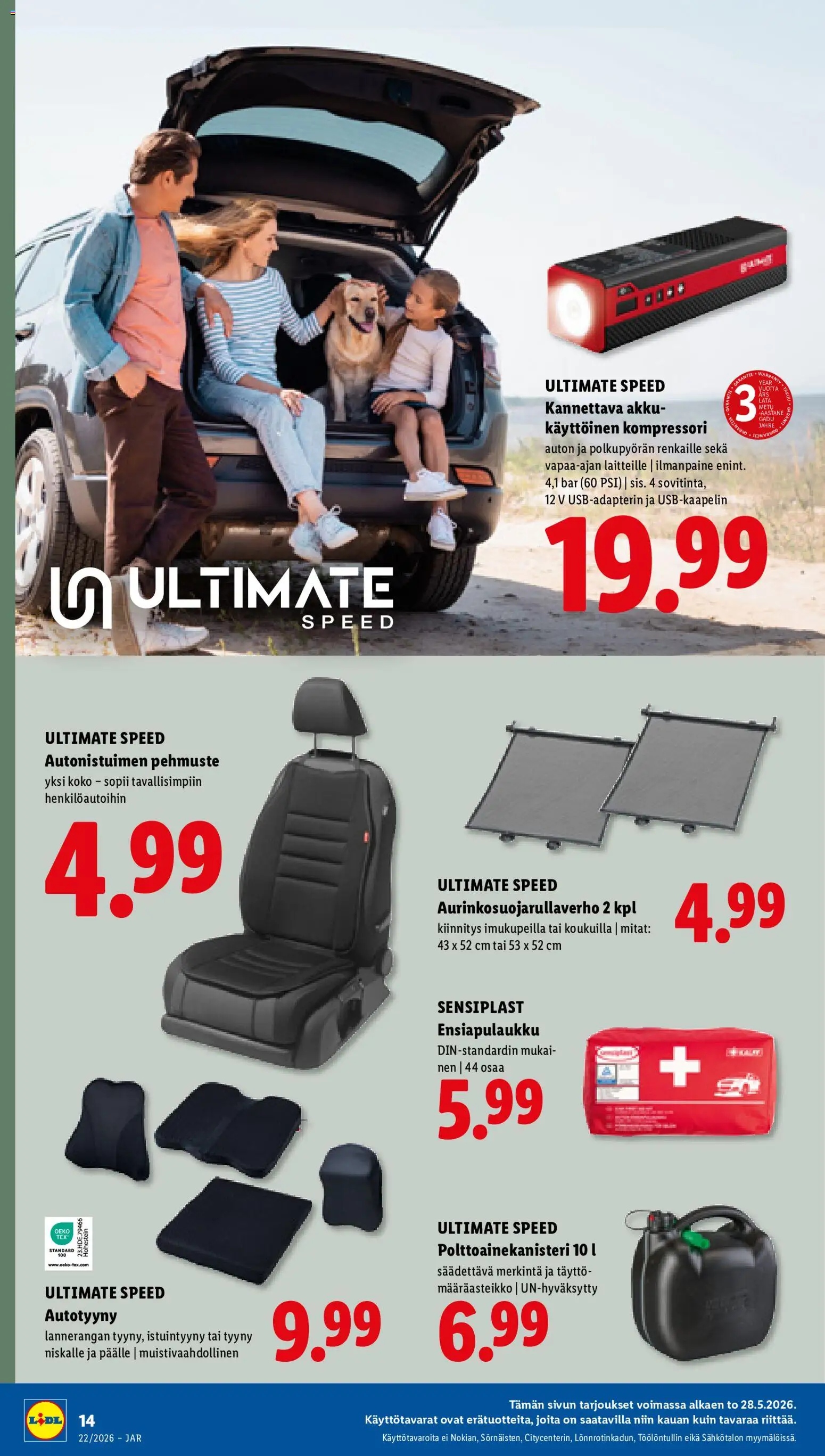 Lidl tarjoukset – voimassa 28.05.2026 alkaen | Sivu: 16 | Tuotteet: Istuintyyny, Tyyny, Akku, Kompressori