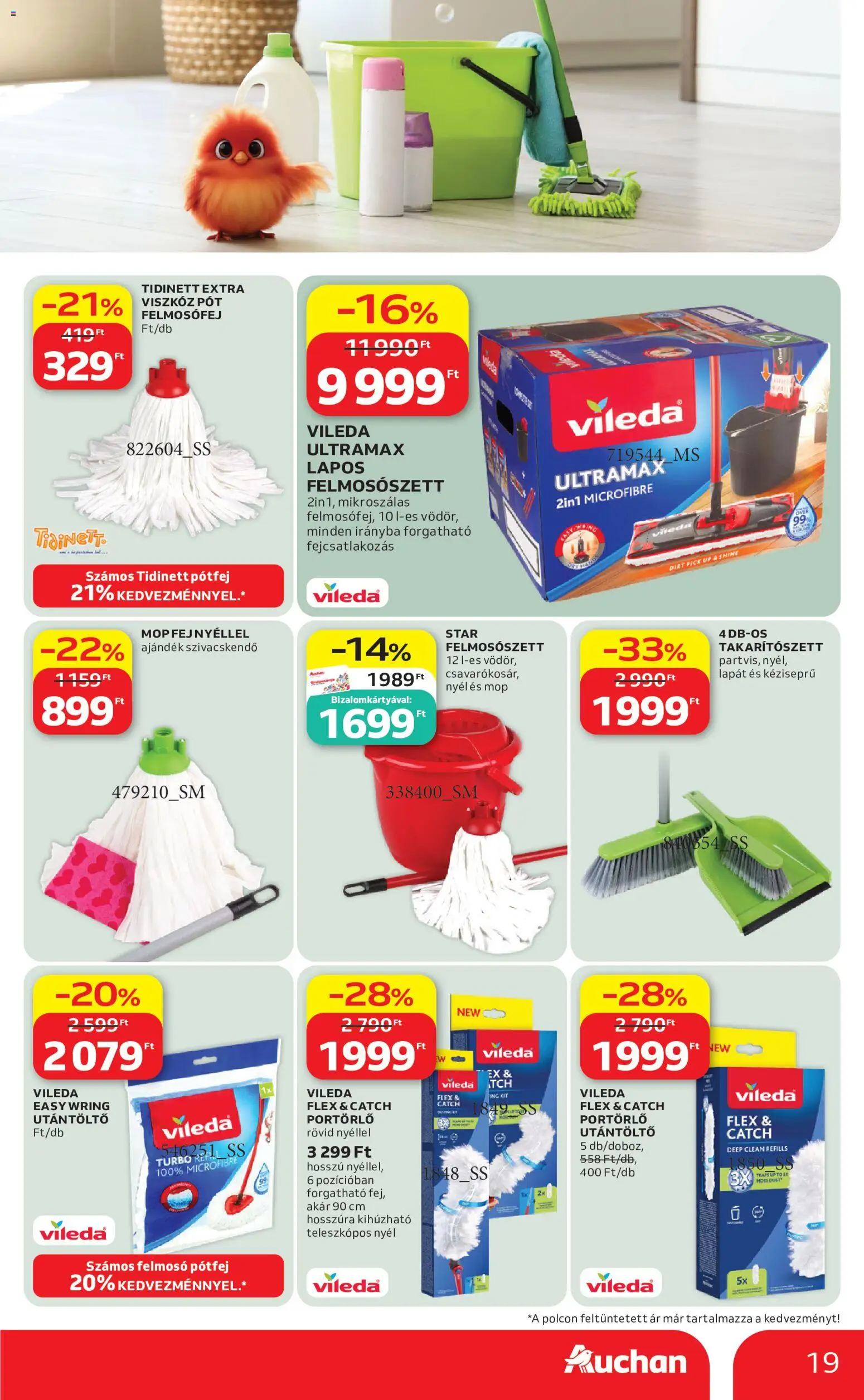 Auchan akciós ujság - amely érvényes a következő dátumtól: 04.05.2026 | Oldal: 19 | Termékek: Felmosó, Pick, Felmosófej, Ing