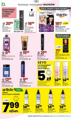 Pogląd oferty "Drogerie Natura gazetka" - ważna od 17.04.2026 | Strona: 15 | Produkty: Płukanka do włosów, Galaretka, Szampon, Lakier do włosów