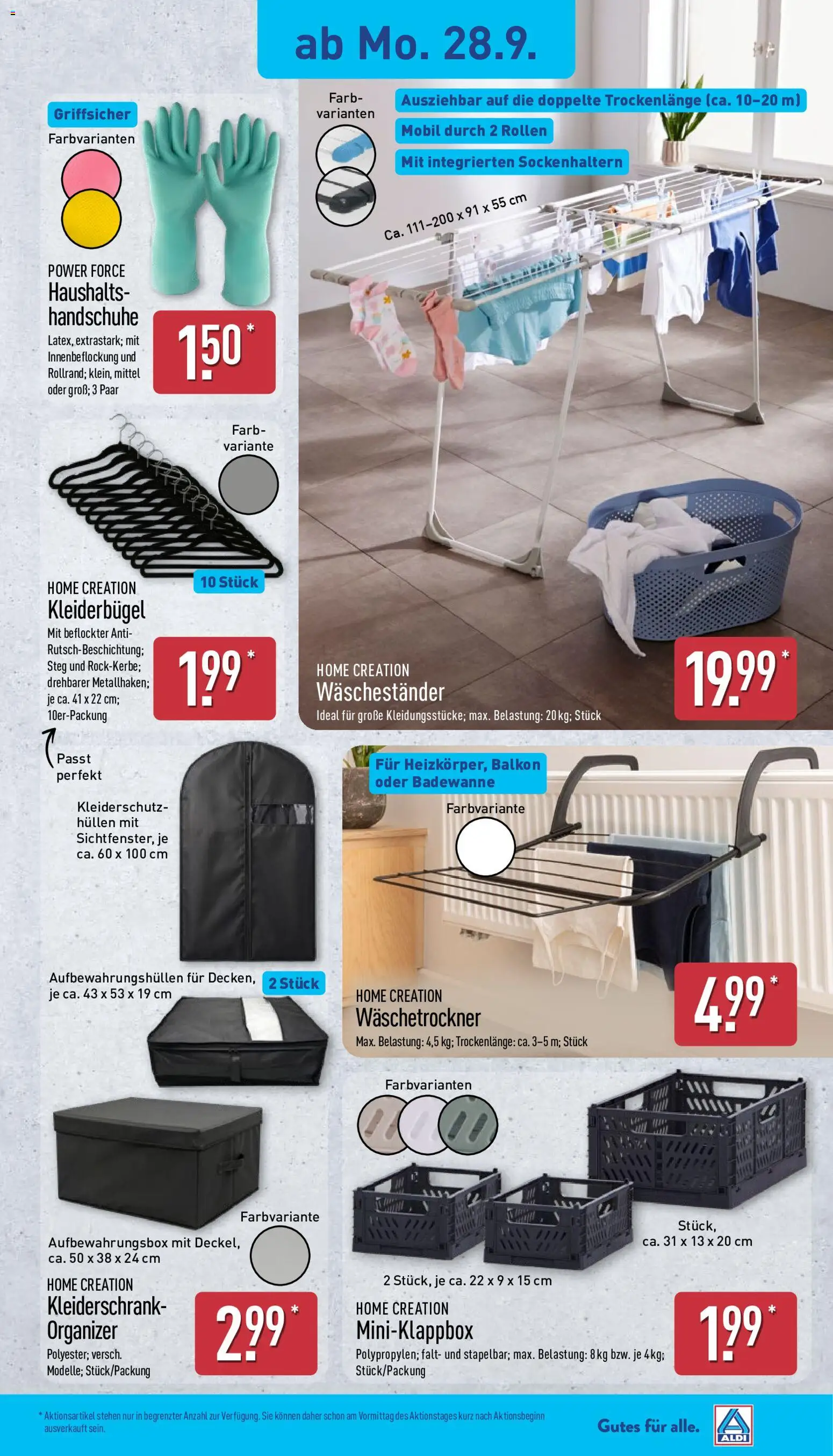 Aldi Prospekt – gültig ab 28.09.2026 | Seite: 4 | Produkte: Kleiderschrank, Kleiderbügel, Handschuhe, Home creation