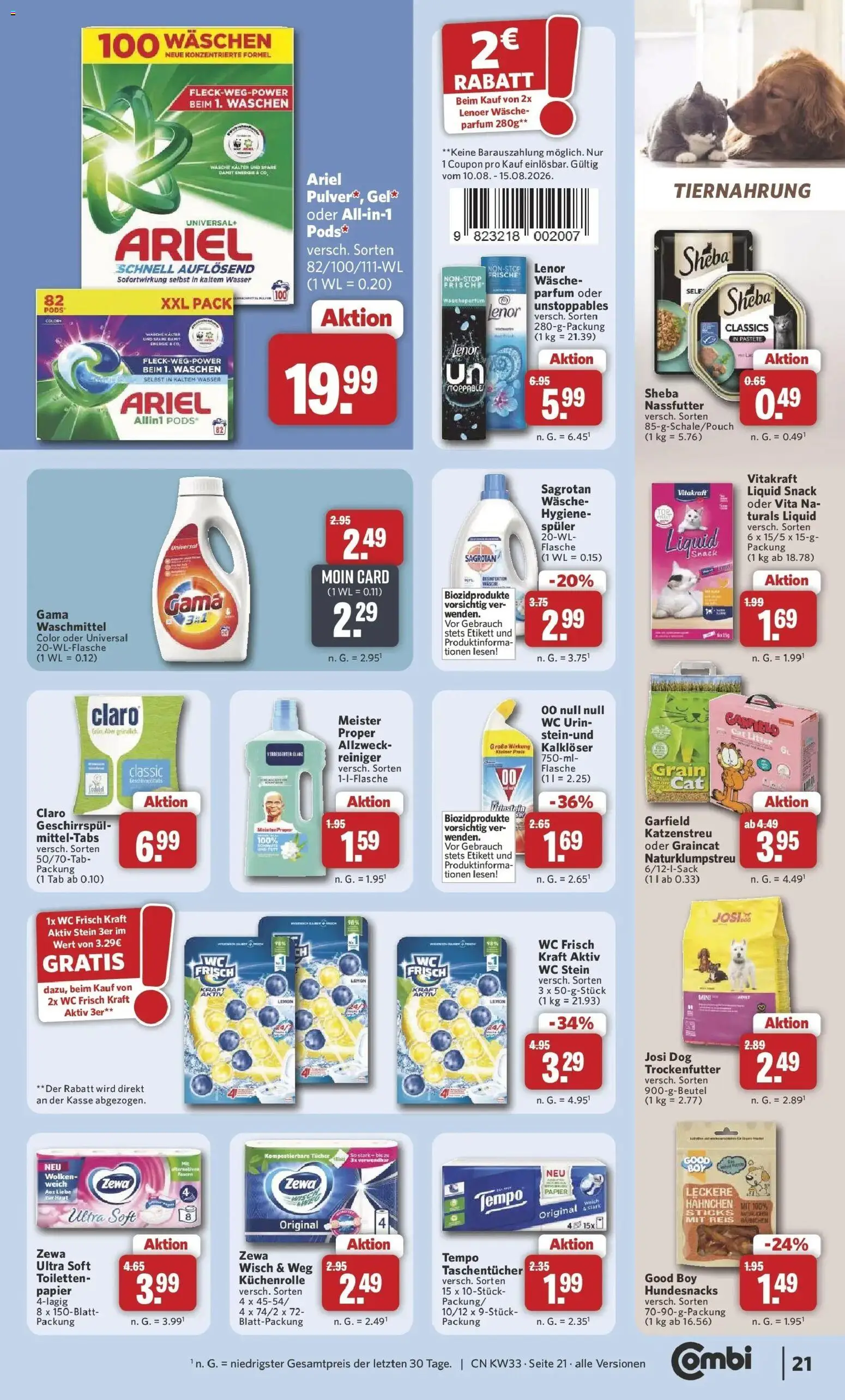 Combi Prospekt Celle (ab 10.08.2026) zum Blättern | Seite: 27 | Produkte: Ariel, Taschentücher, Parfüm, Wasser