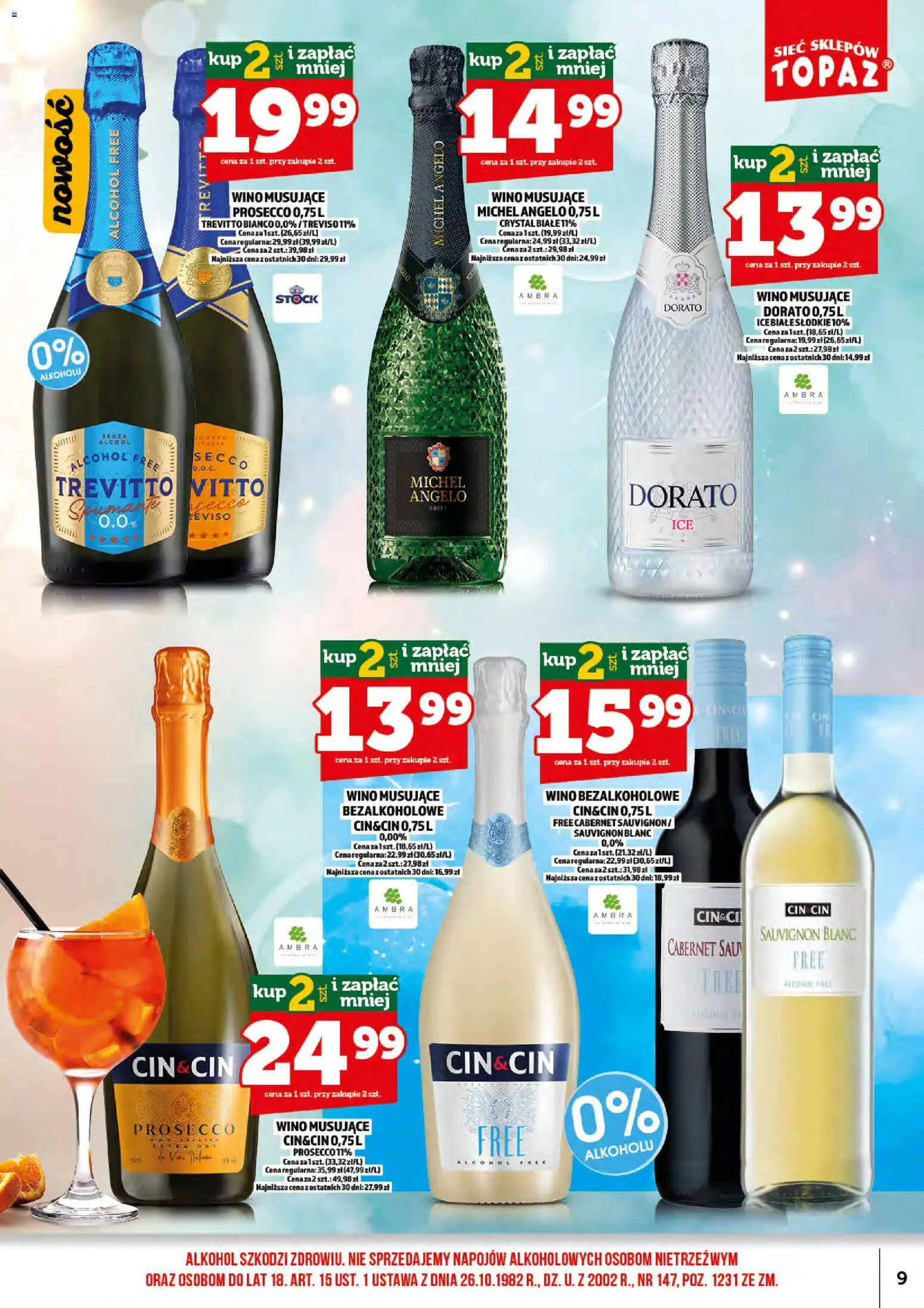 Topaz gazetka alkoholowa od 16.09.2026 | Strona: 11 | Produkty: Wino bezalkoholowe, Prosecco wino, Wino, Sauvignon Blanc