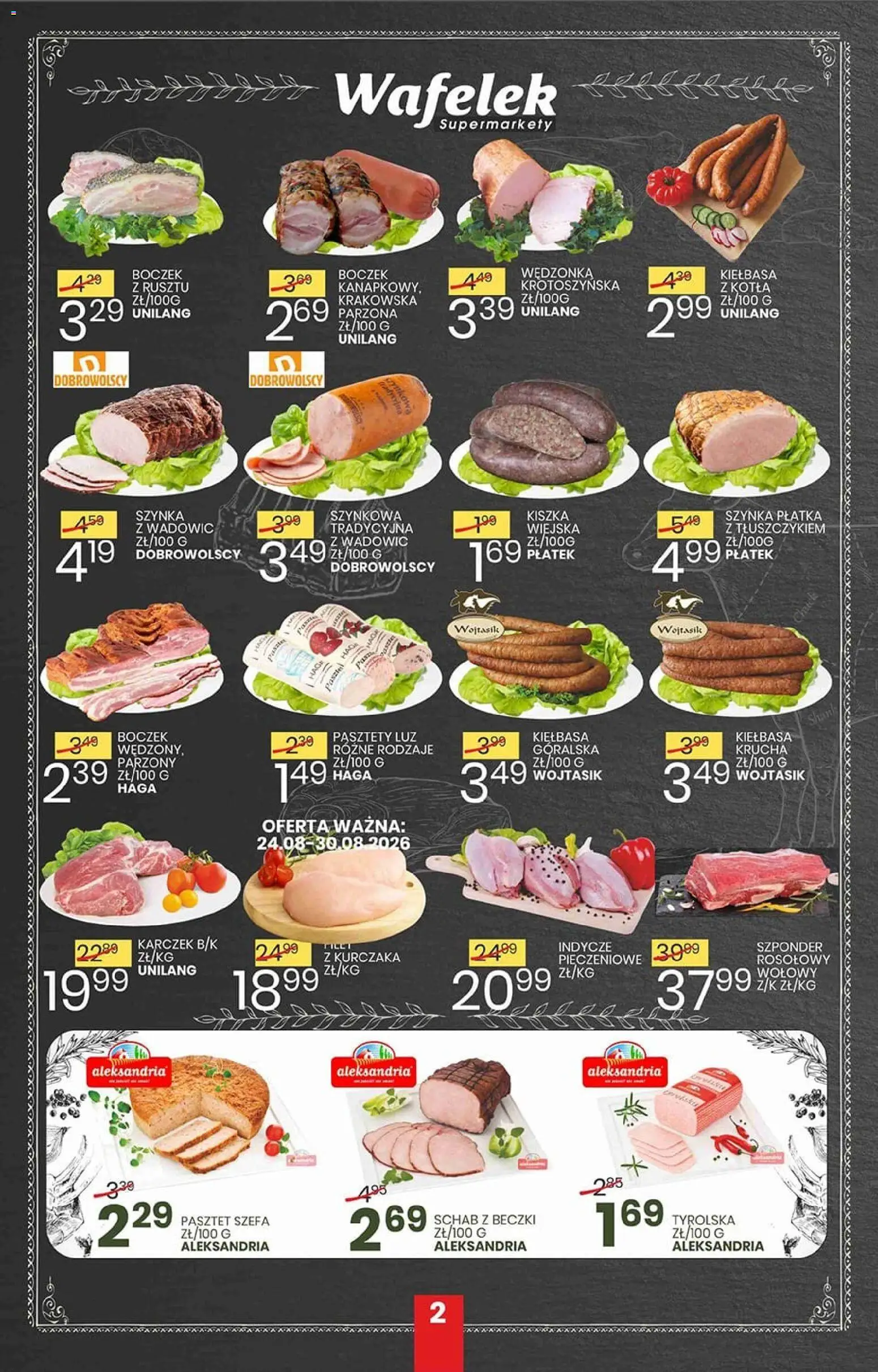 Wafelek gazetka od 24.08.2026 | Strona: 2 | Produkty: Karczek, Pasztet, Szynka, Boczek