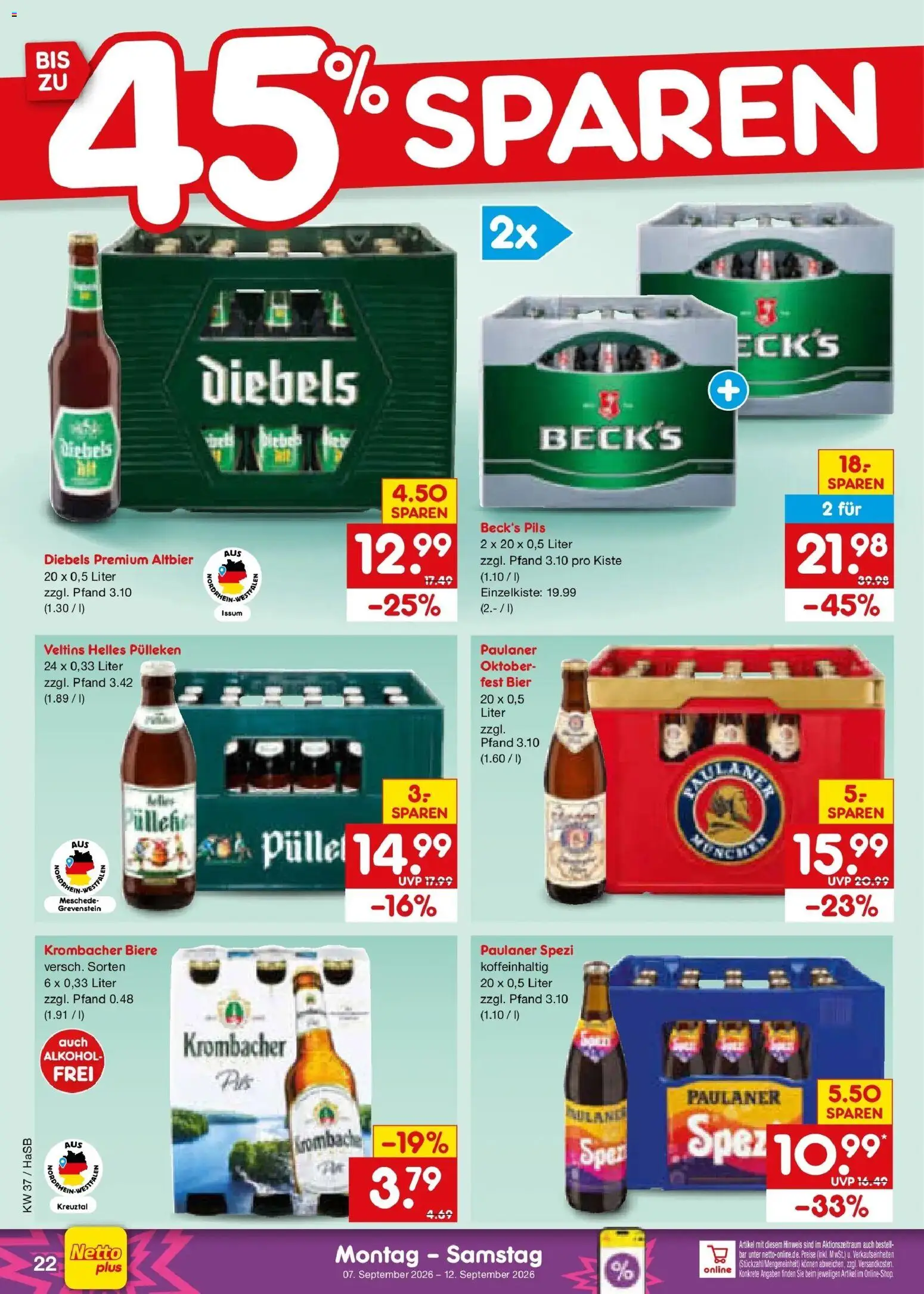 Netto Marken-Discount Prospekt Unna – gültig ab 07.09.2026 | Seite: 32 | Produkte: Bier, Pils, Krombacher, Diebels