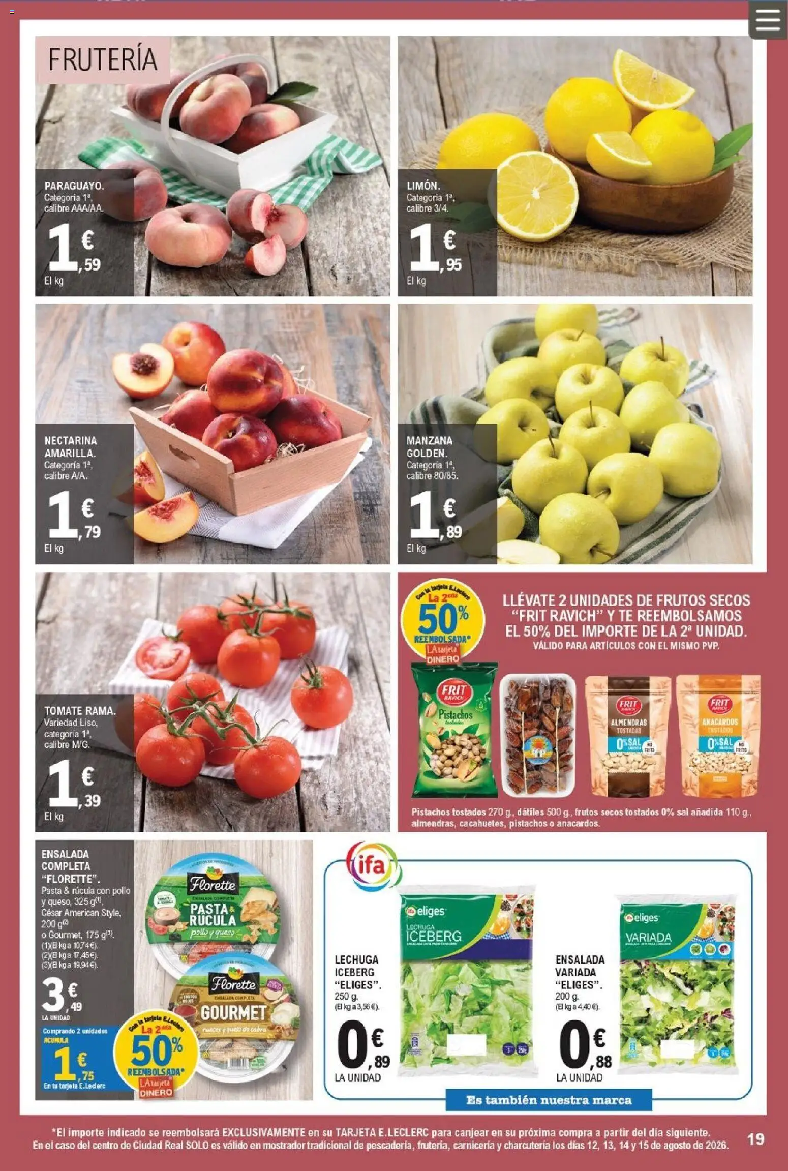 E.Leclerc Pamplona │ válido desde el 12/08/2026 | Página: 19 | Productos: Frutos secos, Queso de cabra, Almendras, Pistachos