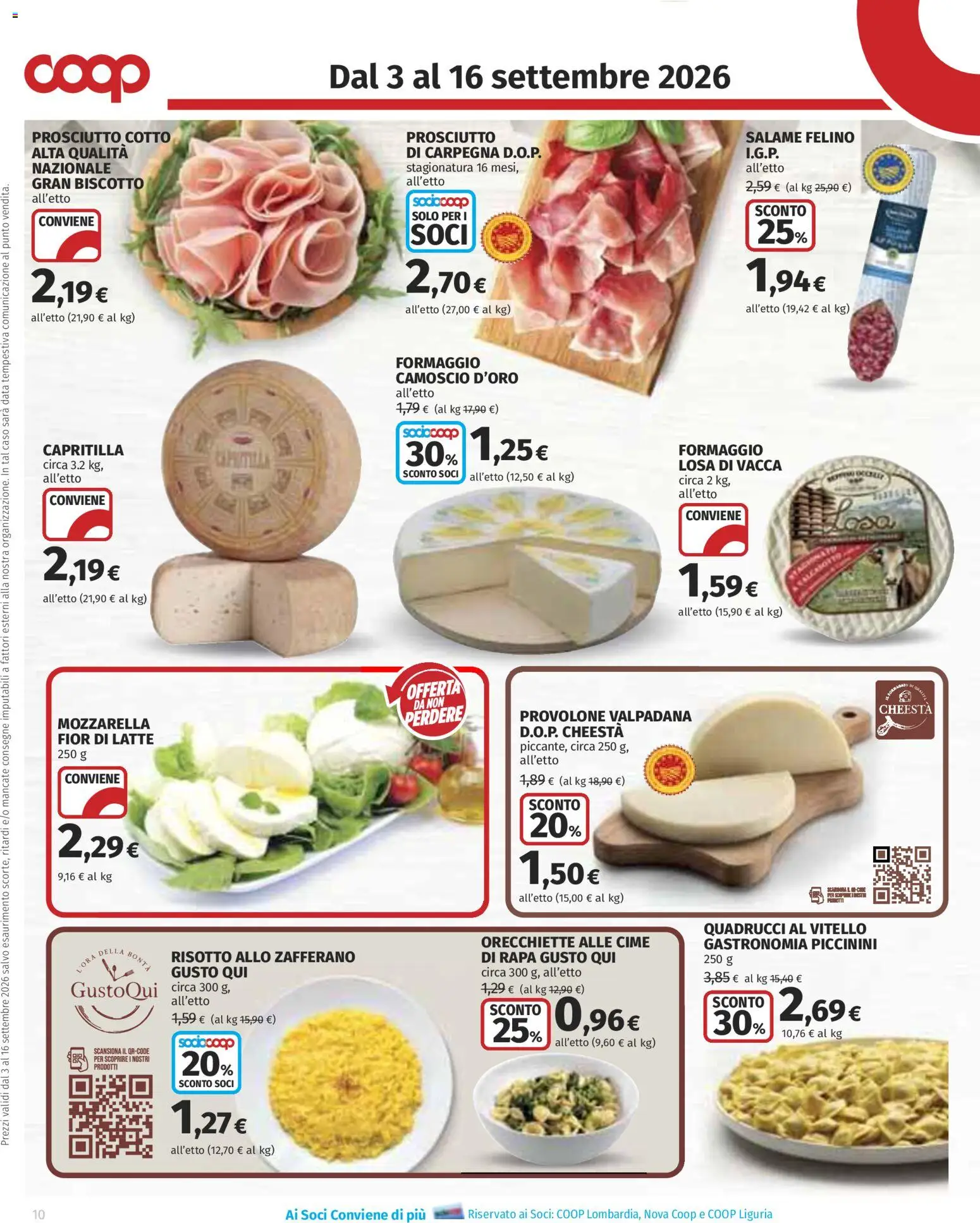 Volantino COOP del 03/09/2026 | Pagina: 10 | Prodotti: Prosciutto Cotto, Salame, Mozzarella, Latte