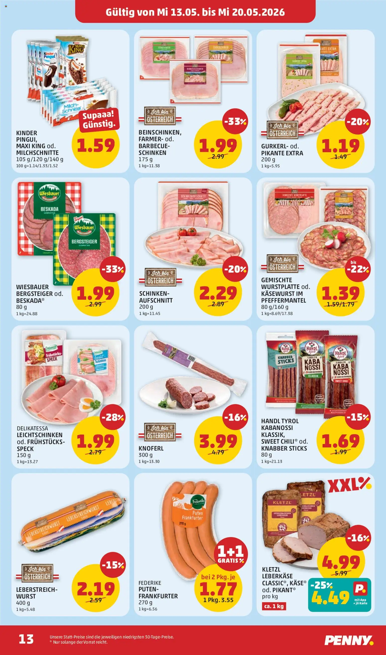 Penny Markt Flugblatt gültig ab 13.05.2026 | Seite: 13 | Produkte: Wurst, Milch, Schinken