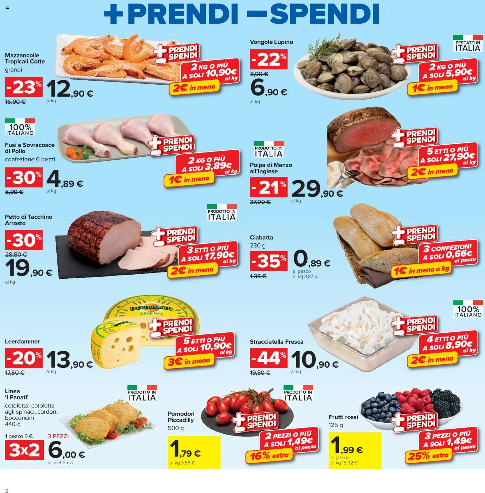 Volantino Carrefour del 13/07/2026 | Pagina: 2 | Prodotti: Manzo, Vongole, Tacchino, Pomodori