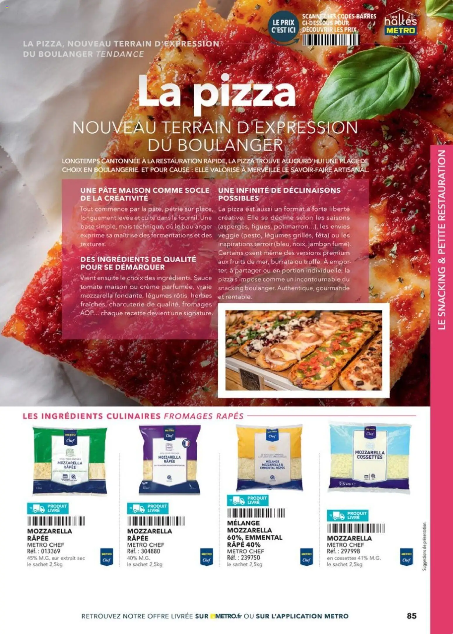 {H1} | Page: 85 | Produits: Mais, Emmental, Burrata, Jambon