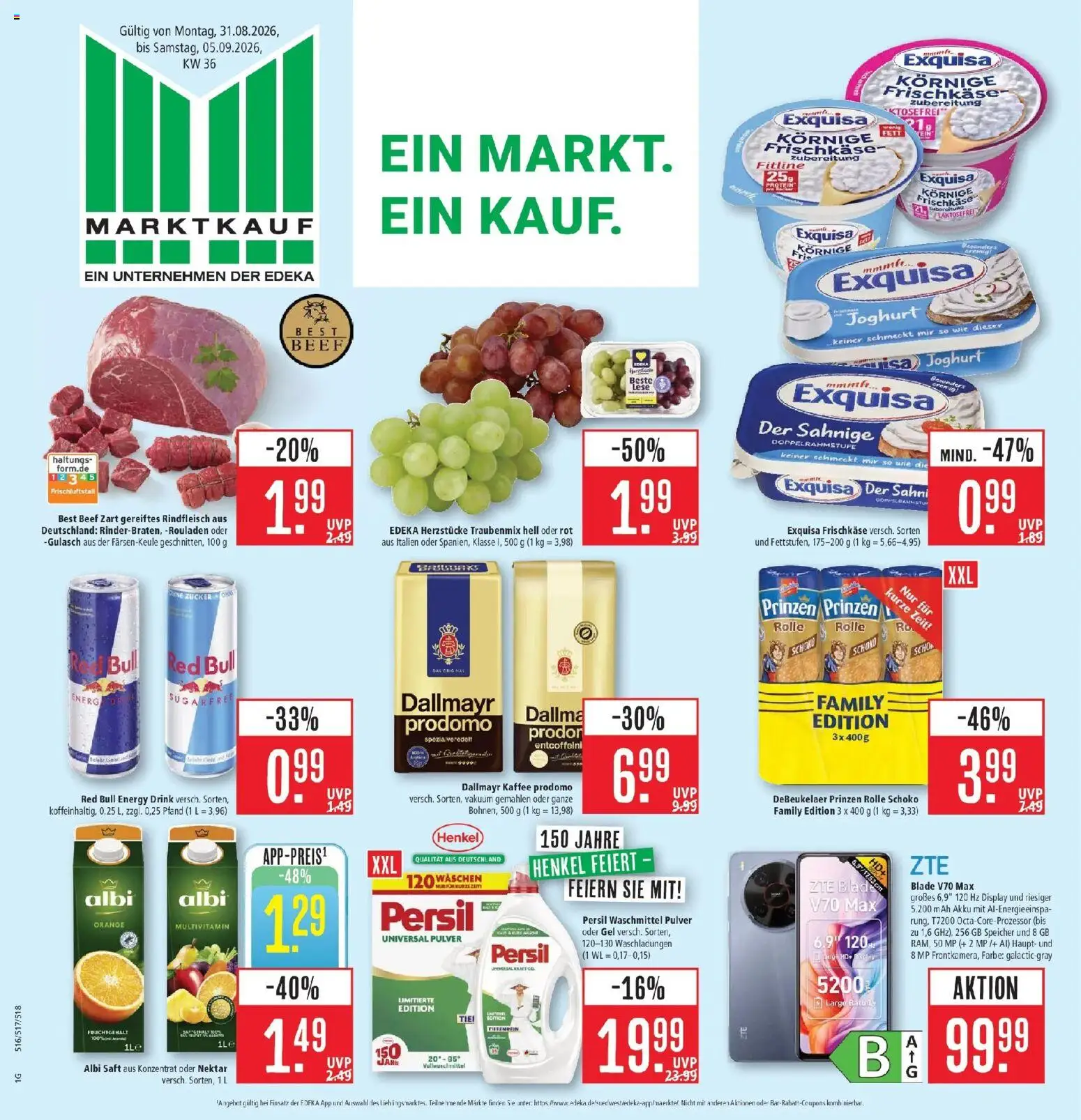 Marktkauf Prospekt Kirchheim (ab 31.08.2026) » Angebote online | Seite: 1 | Produkte: Energy, Kaffee, Exquisa frischkase, Saft