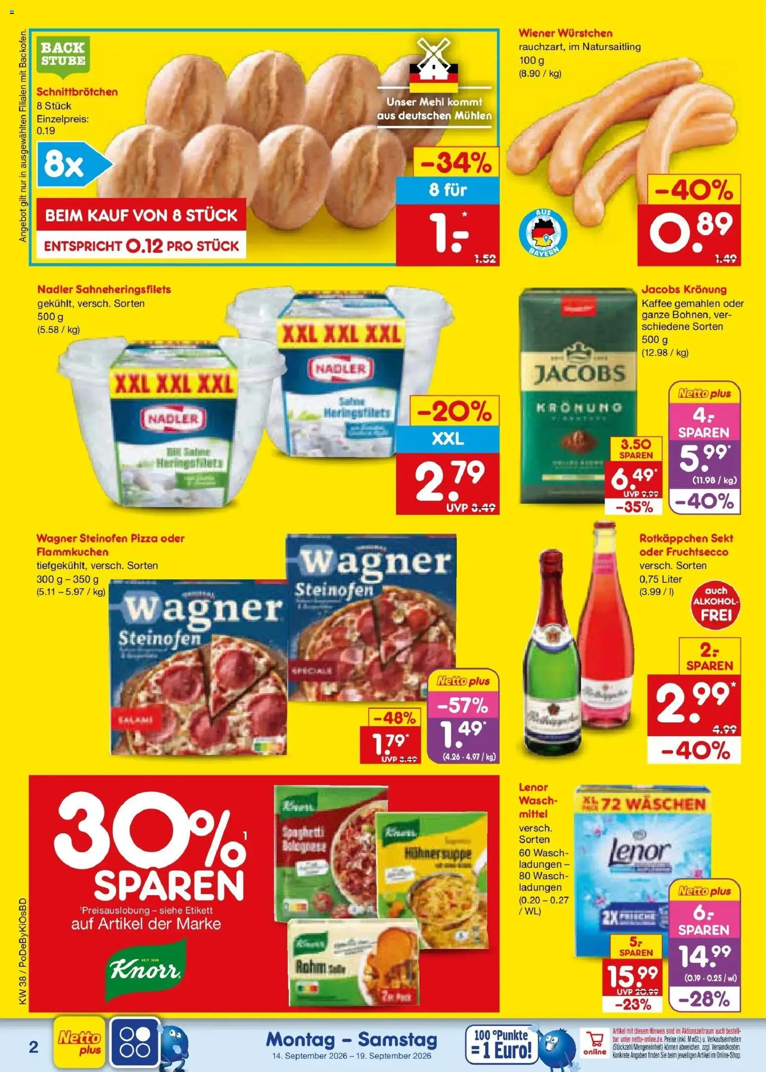 Netto Marken-Discount Prospekt Selb – gültig ab 14.09.2026 | Seite: 2 | Produkte: Lenor, Mehl, Sekt, Pizza