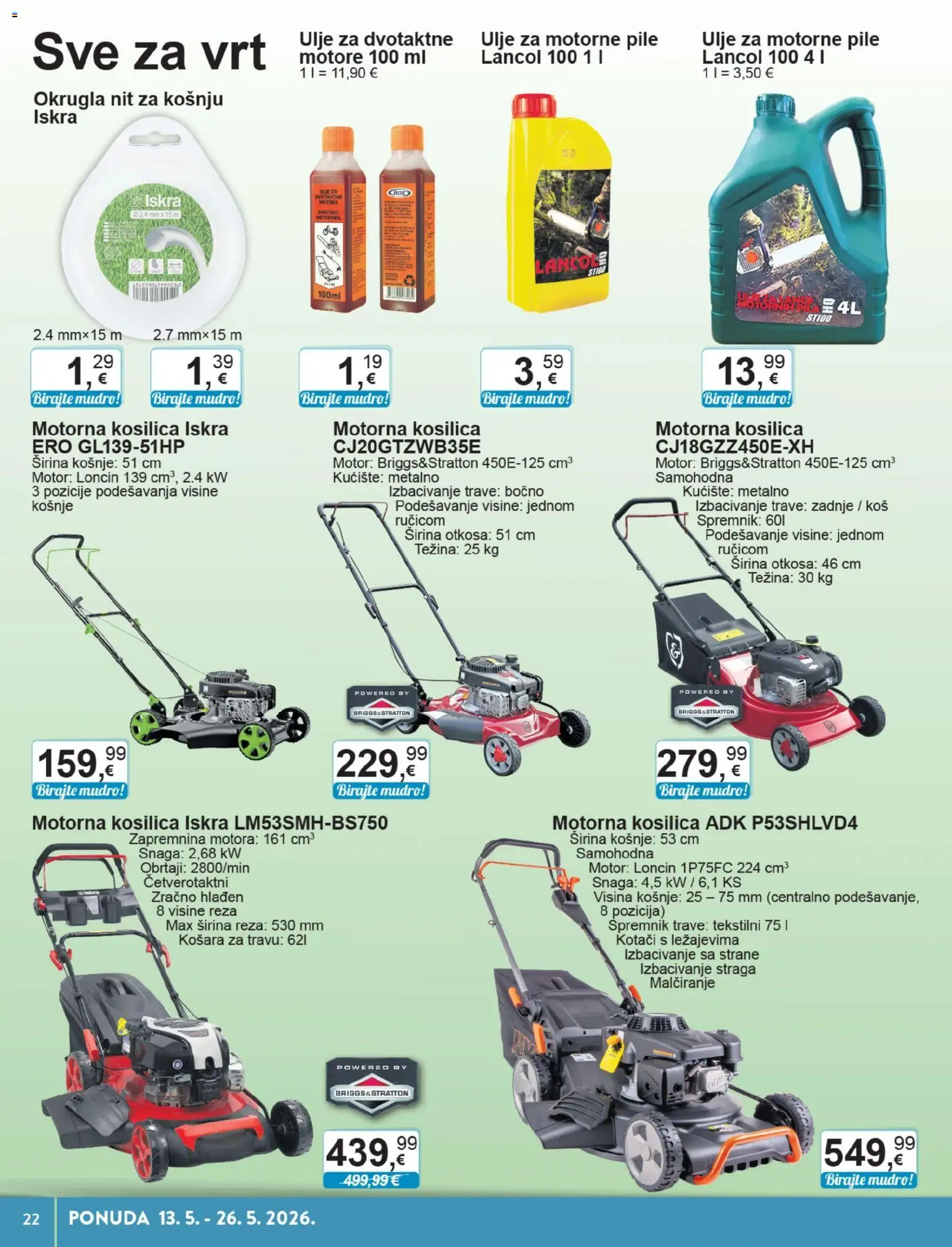 KTC katalog | vrijedi od 13.05.2026 | Stranica: 22 | Proizvodi: Kosilica, Košara, Ulje
