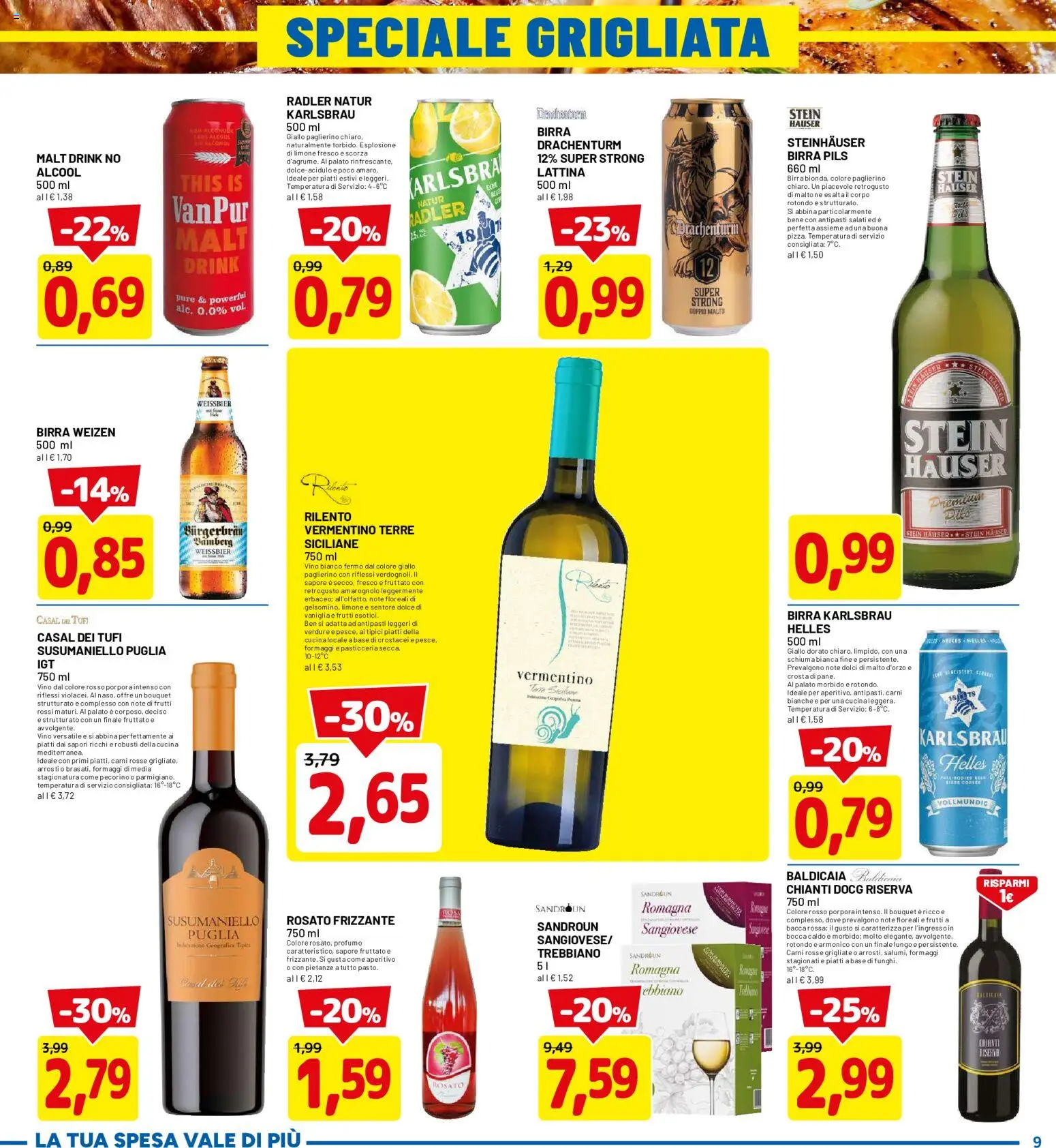 Volantino D Più del 25.05.2026 | Pagina: 9 | Prodotti: Birra, Limone, Pecorino, Profumo