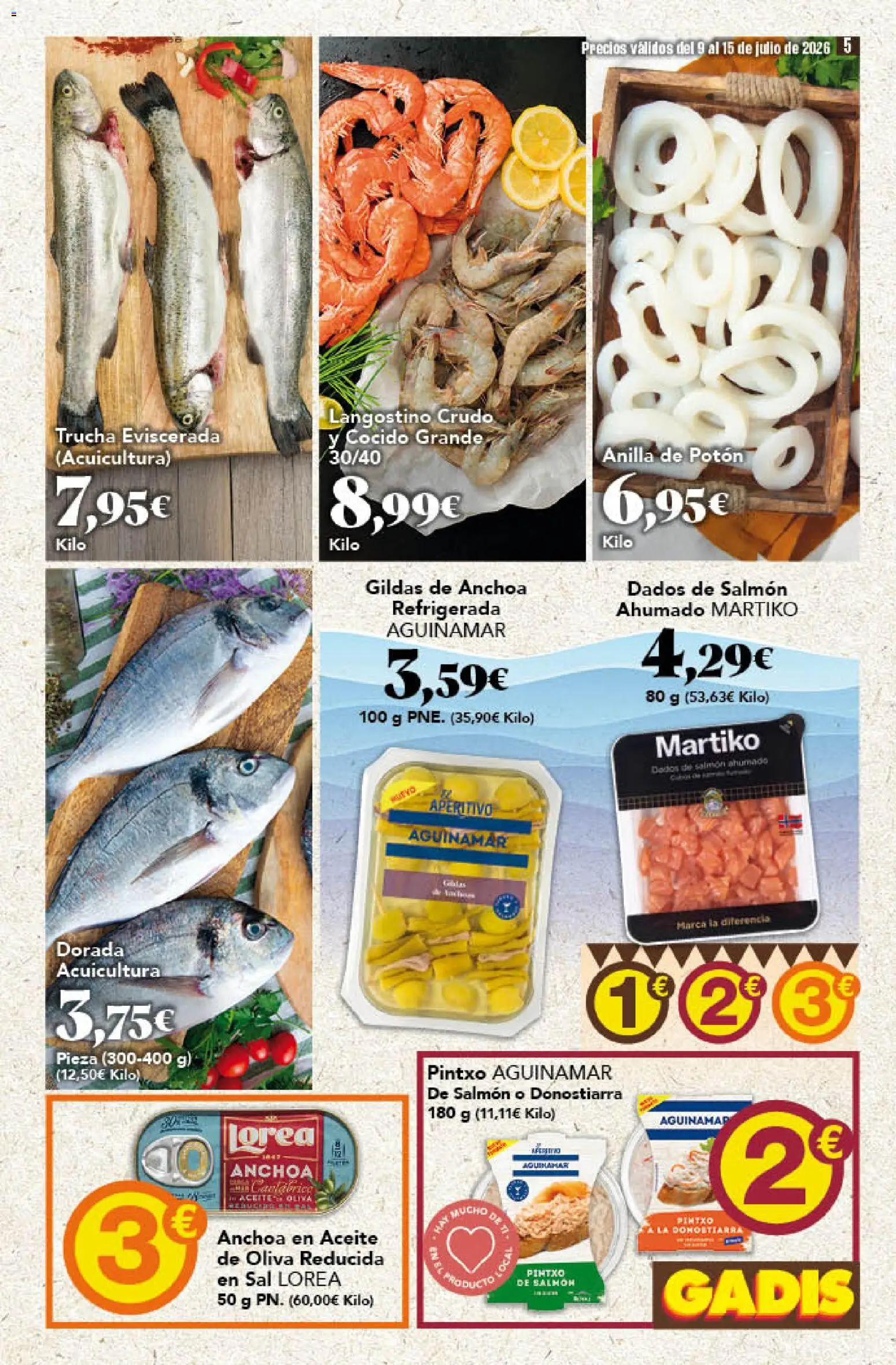 Gadis folleto │ válido desde el 09/07/2026 | Página: 5 | Productos: Aceite, Salmón ahumado, Anchoa, Langostino