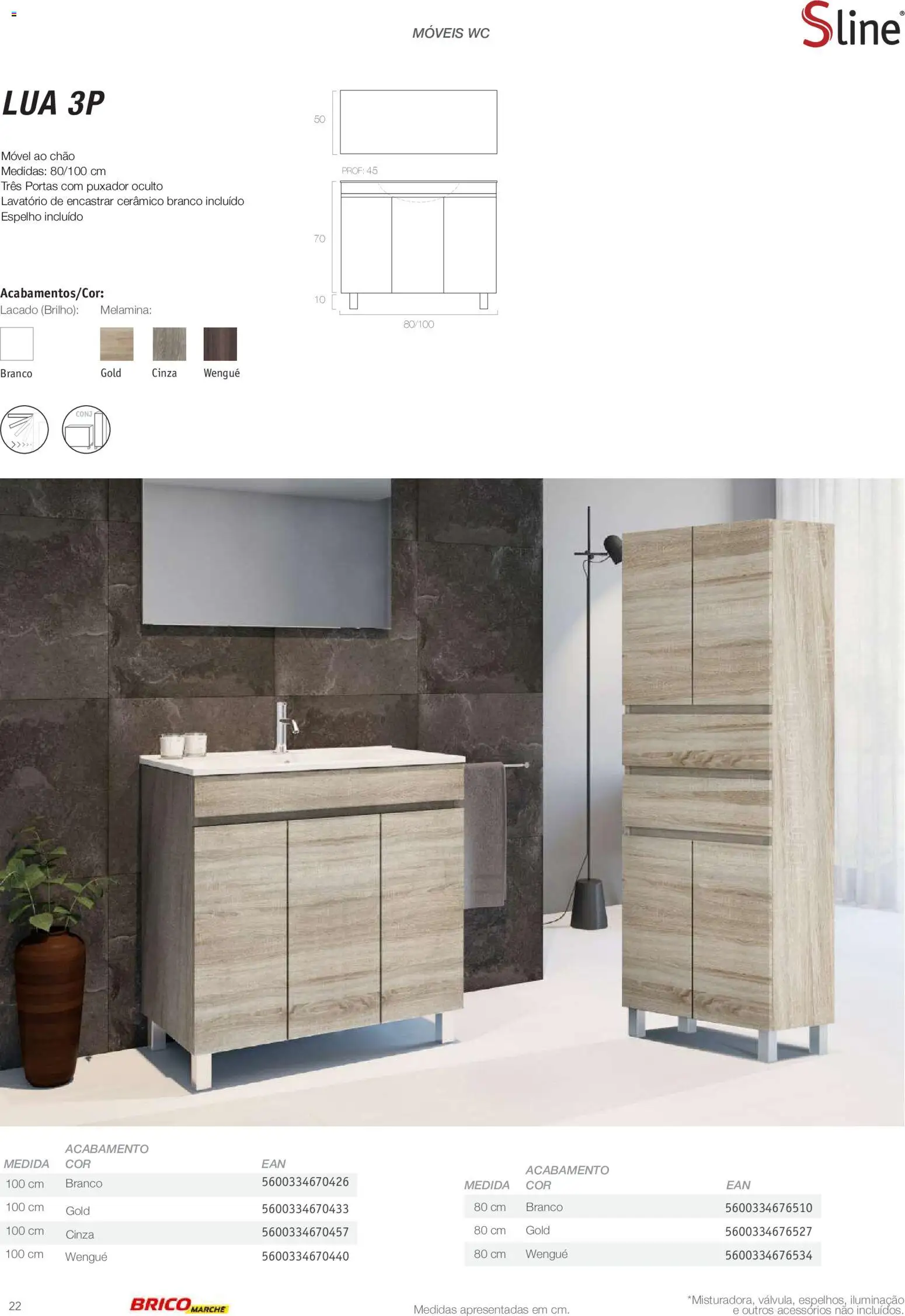 BricoMarché Catálogo de Inspiração Banho │ válido de 15/06/2026 | Página: 22 | Produtos: Portas, Iluminação, Lavatório, Espelho