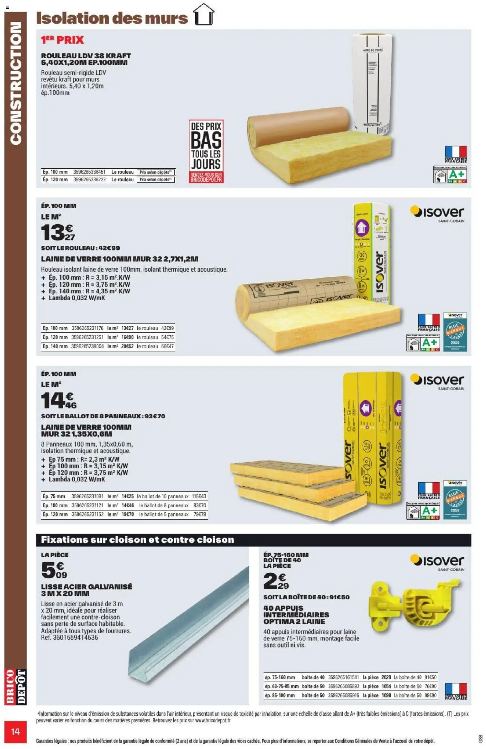 {H1} | Page: 14 | Produits: Isolant thermique, Laine de verre, Rouleau