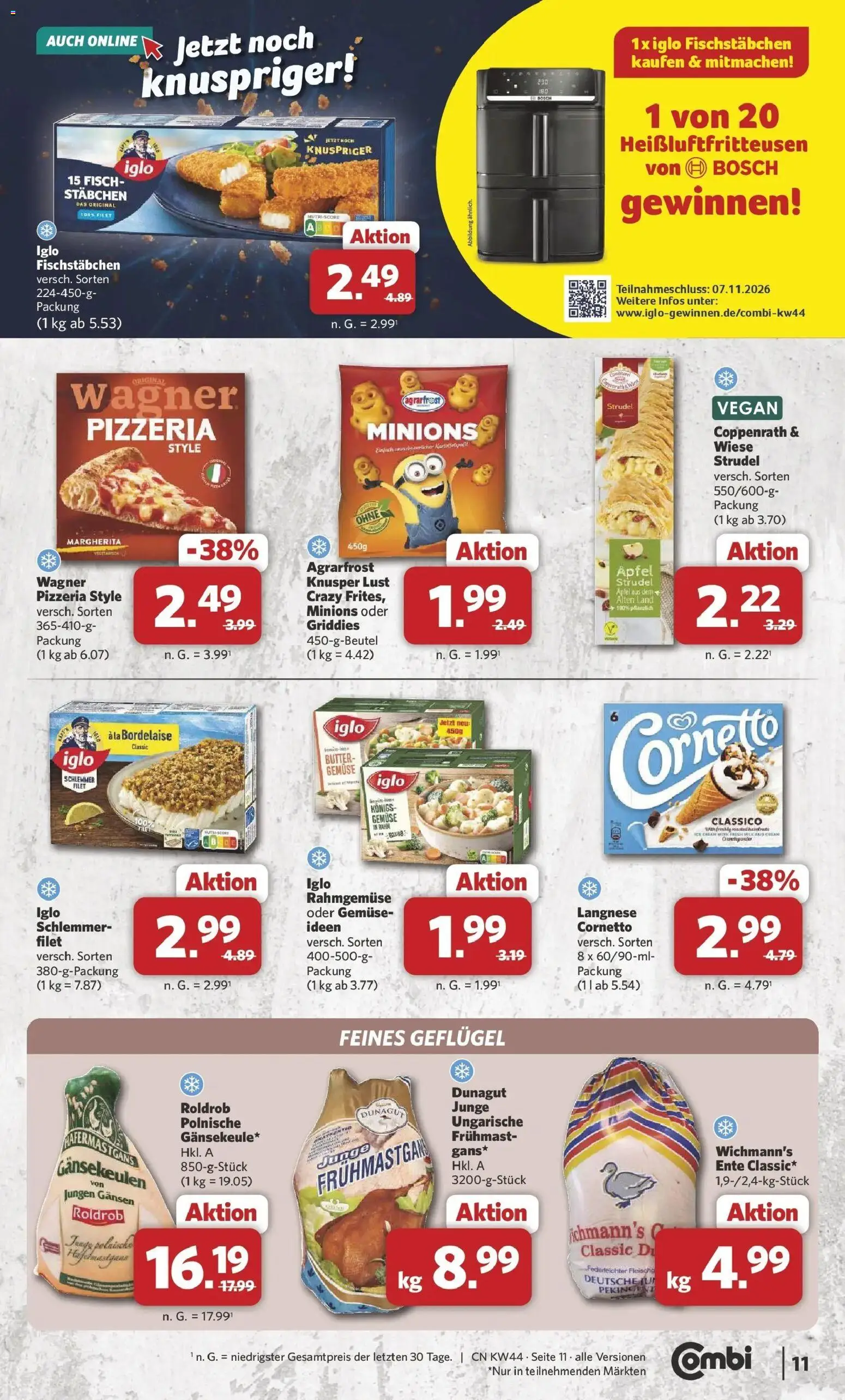Combi Prospekt Borchen (ab 26.10.2026) zum Blättern | Seite: 11 | Produkte: Butter, Fischstabchen, Gemüse, Ente