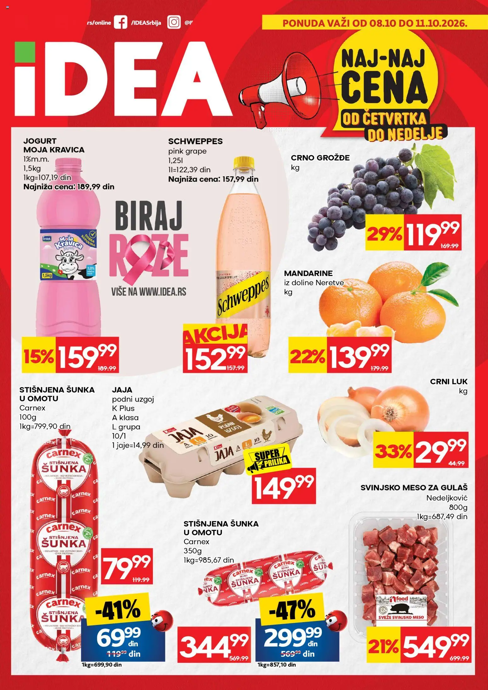 Idea katalog - važi od 08.10.2026 | Strana: 1 | Proizvode: Svinjsko meso, Crni luk, Meso, Jaja