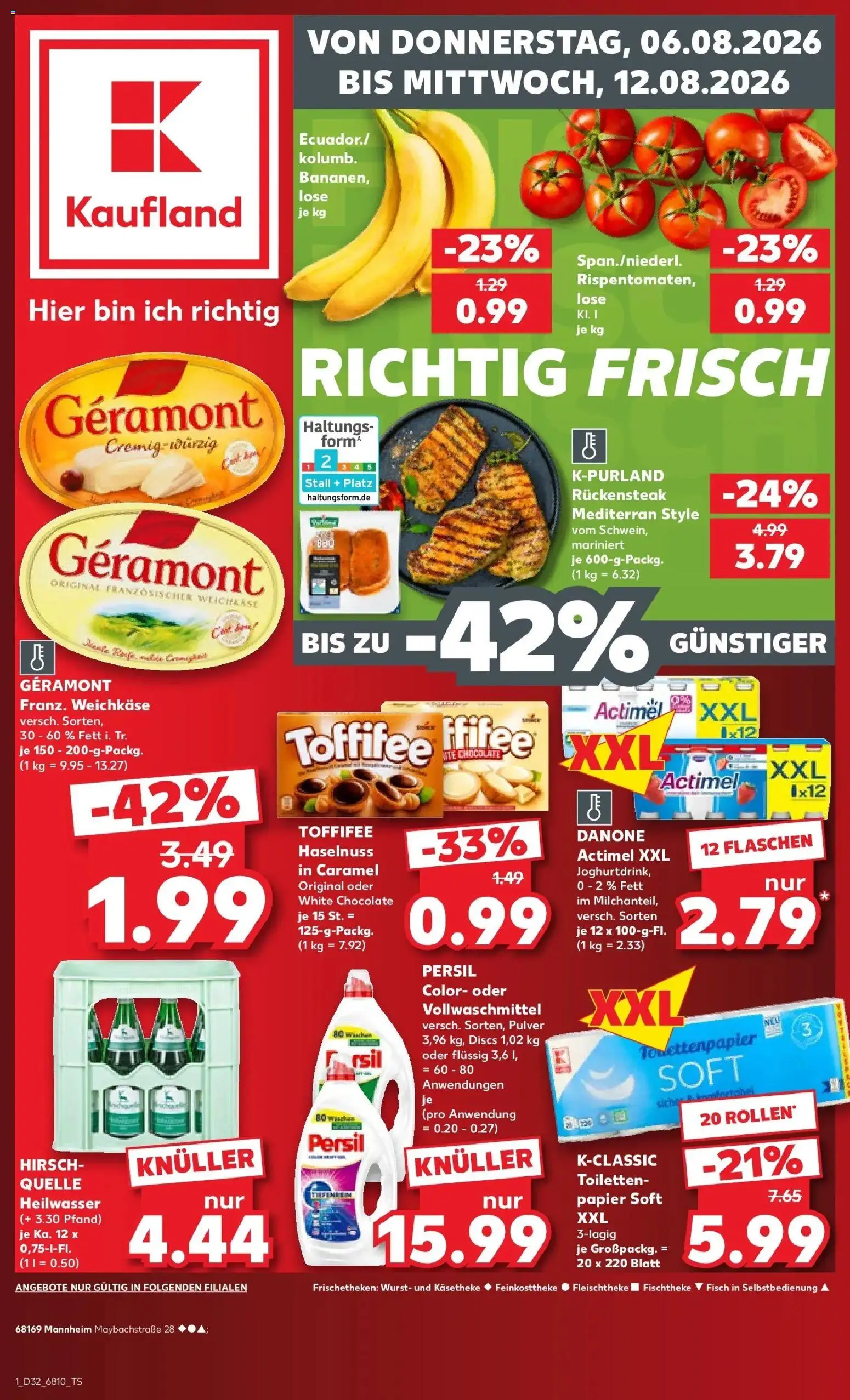 Prospekt Kaufland ab 06.08.2026 » Angebote Online zum Blättern | Seite: 1 | Produkte: Geramont, Actimel, Wurst, Persil