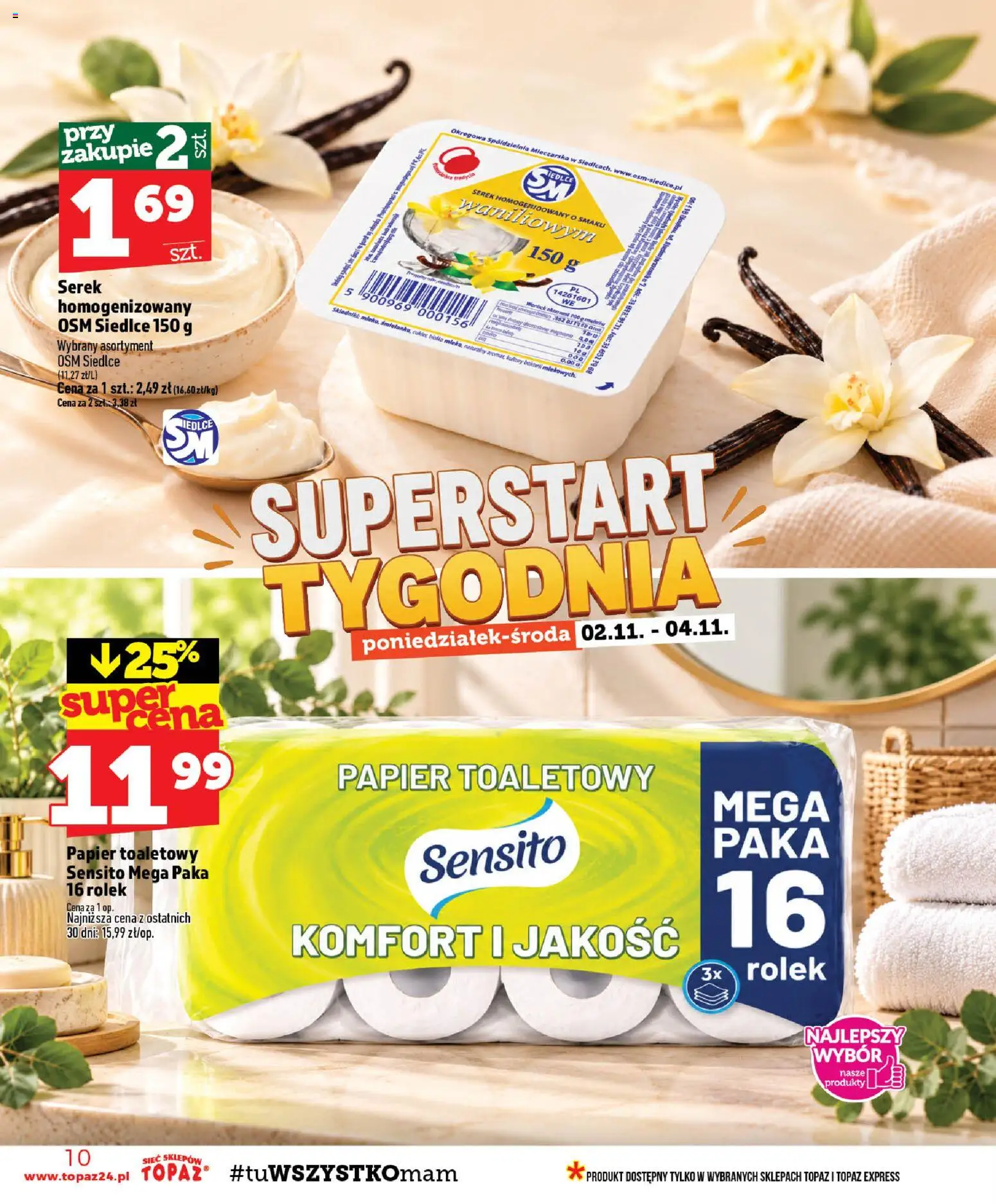 Topaz gazetka - MAZ od 29.10.2026 | Strona: 10 | Produkty: Serek, Papier toaletowy