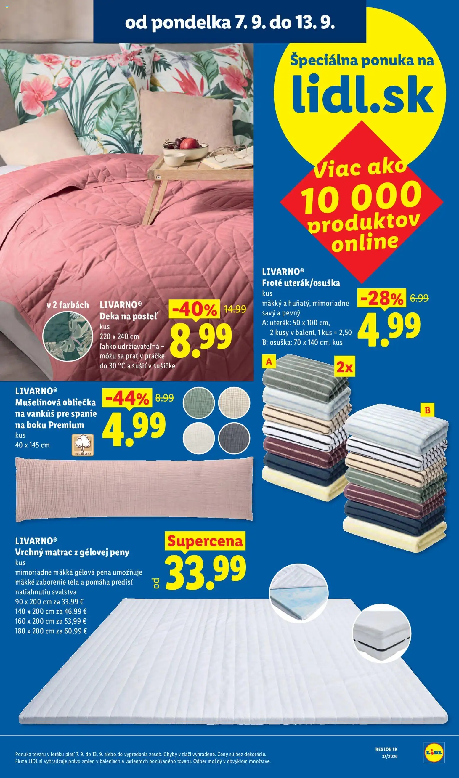 Nové Lidl akcie – leták je platný od 07.09.2026 | Strana: 7 | Produkty: Matrac, Posteľ, Vrchný matrac, Vankúš